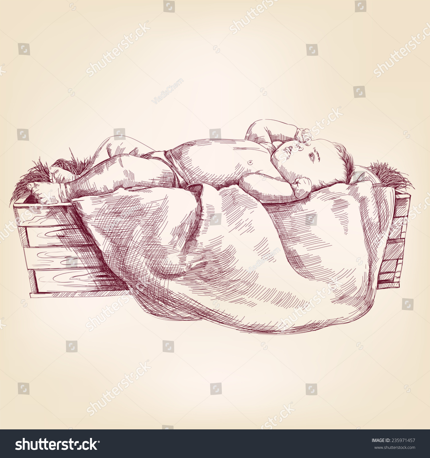 Baby Jesus Manger Hand Drawn Vector Stock Vector (Royalty Free) 235971457