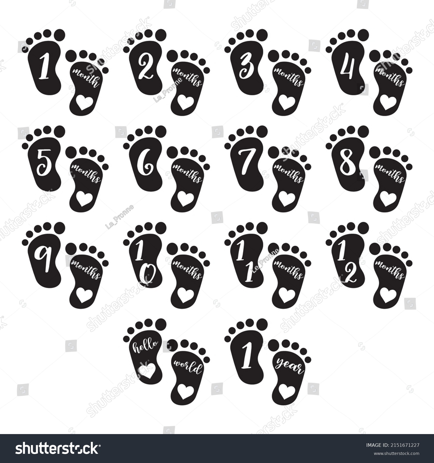 SVG of Baby monthly milestone, foot print. Birthday monogram isolated. Template for plotter lazer cutting. svg