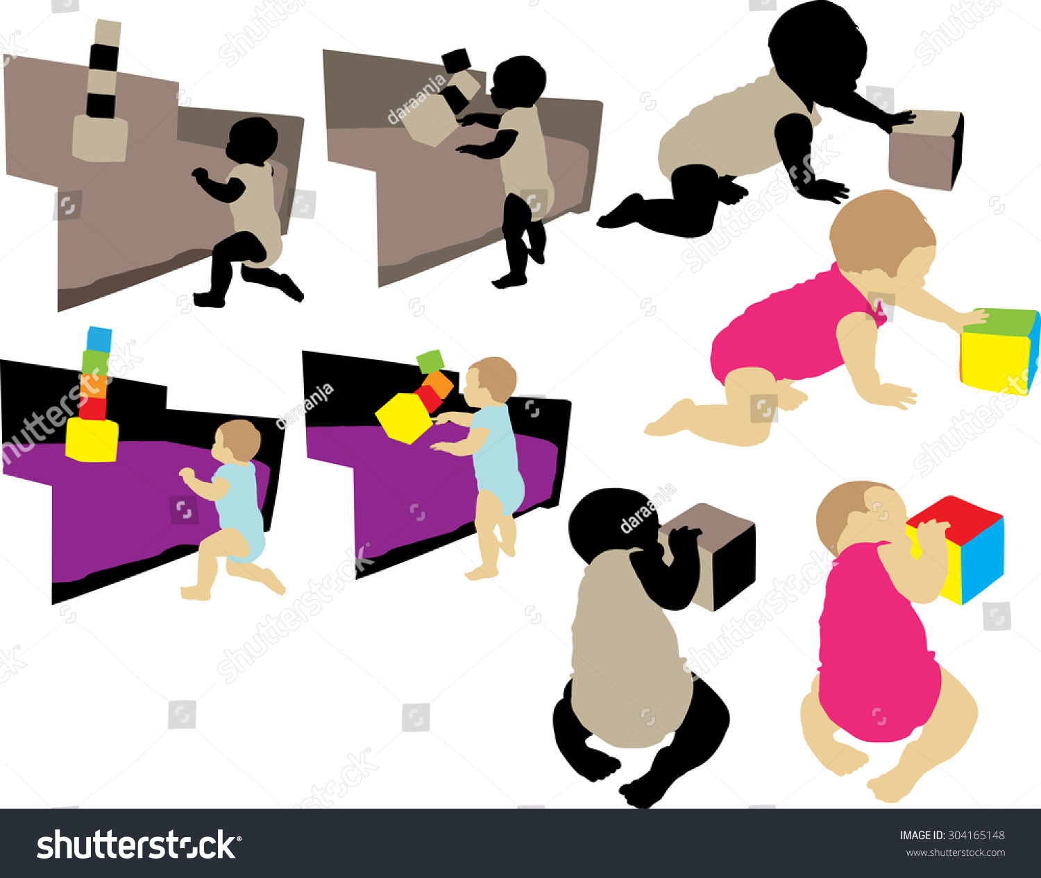 Baby Playing Cube Vector Silhouette Stock Vector Royalty Free