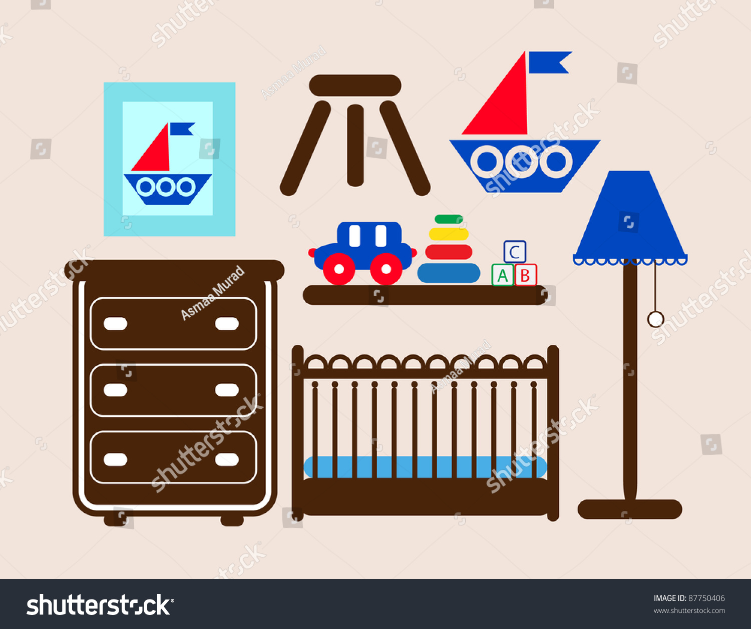 Baby Room Furniture Toys Boys Baby Stock Vector Royalty Free