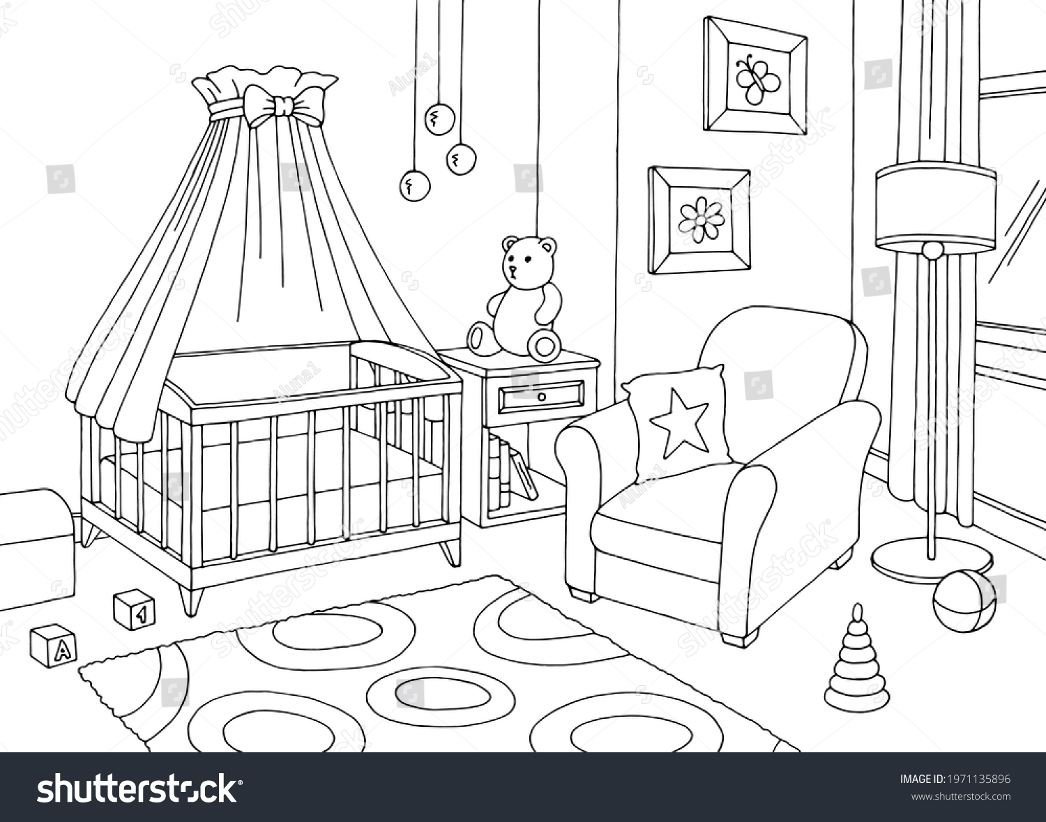 Baby Room Graphic Black White Interior Stock Vector (Royalty Free