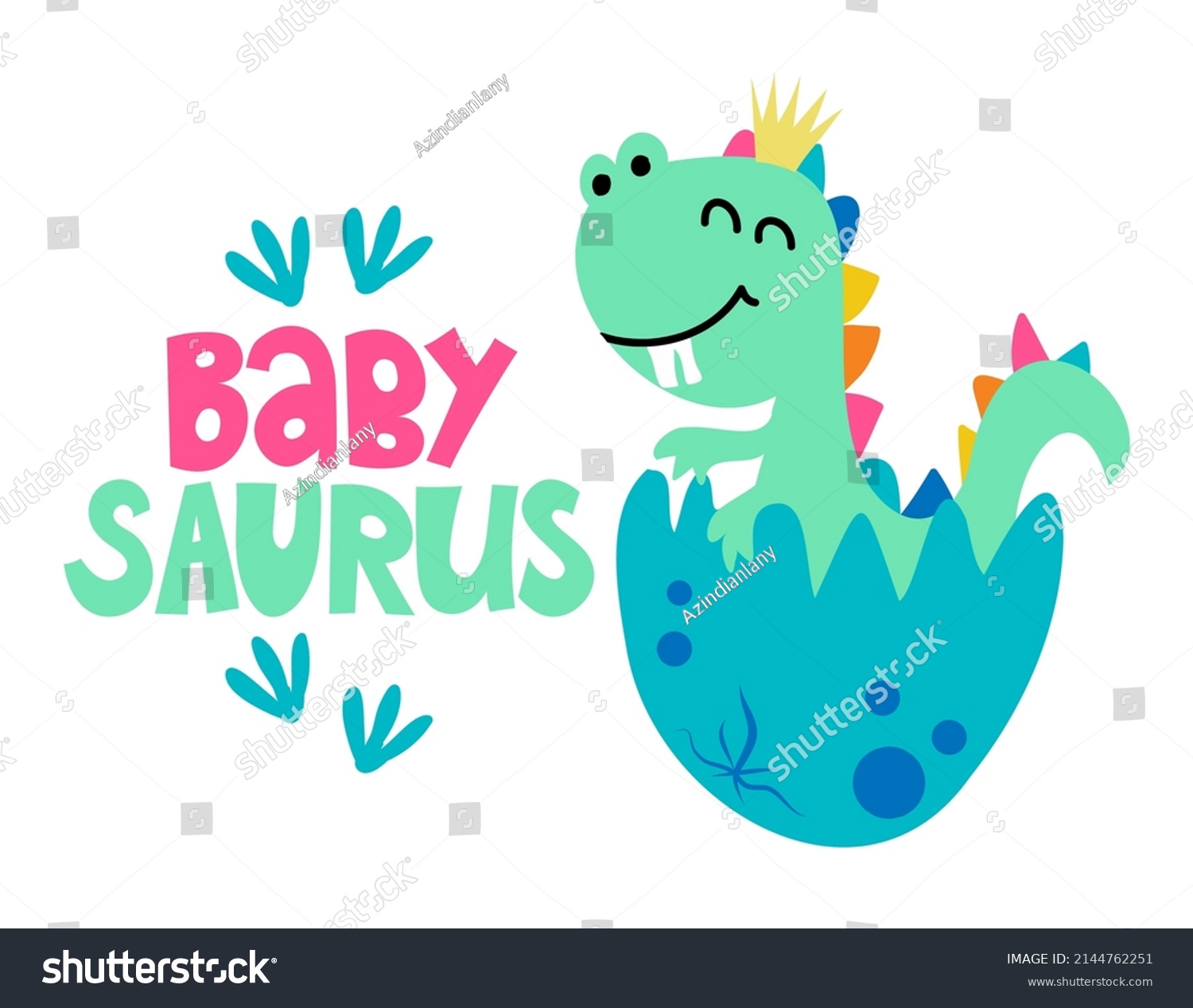 SVG of Baby Saurus - funny hand drawn doodle, cartoon dino. Good for Poster or t-shirt textile graphic design. Vector hand drawn illustration. Dinosaur Queen. svg