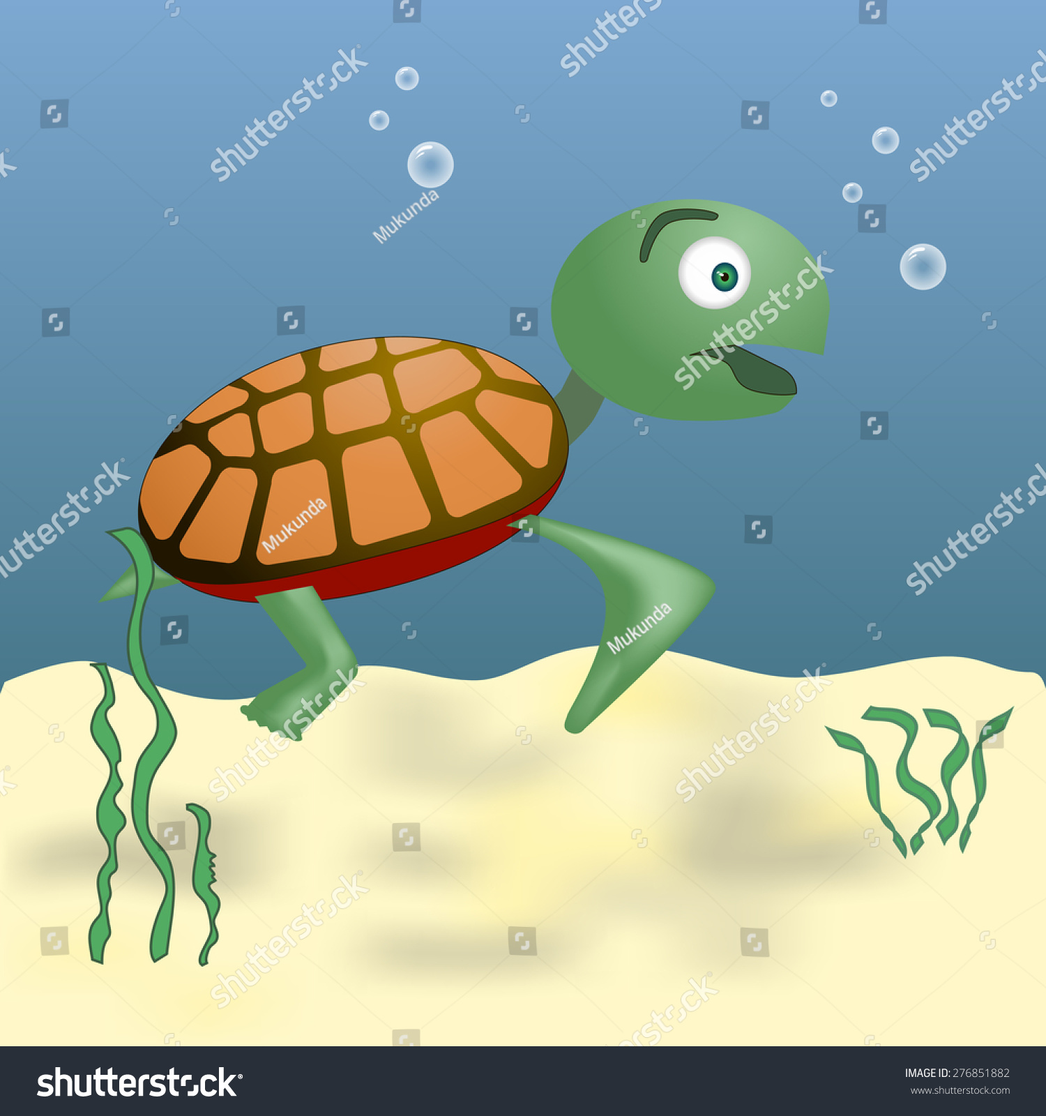 Baby Sea Turtle Cartoon On Deep Stock Vector (Royalty Free) 276851882 ...