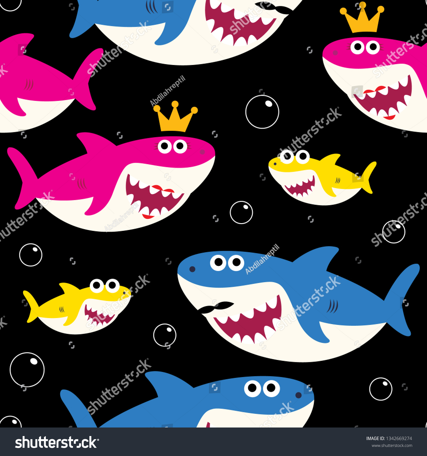 Baby Shark Seamless Pattern Vector Drawing Stock Vector Royalty Free