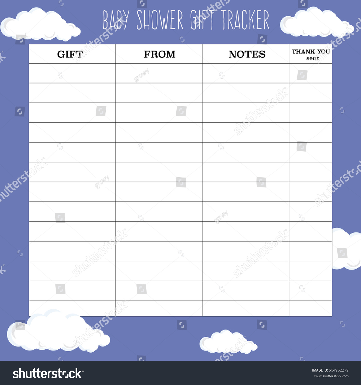 BABY SHOWER CARD TRACKER CARD Template Stock Vector (Royalty Free Stock Vector Baby Shower Card Tracker Card Template For Boys With Clouds 504952279 Baby Shower Card Tracker Template Boys 504952279