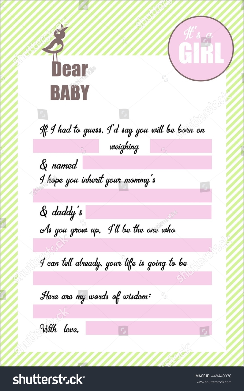 Baby Shower Game Dear Baby Letter Stock Vector Royalty Free