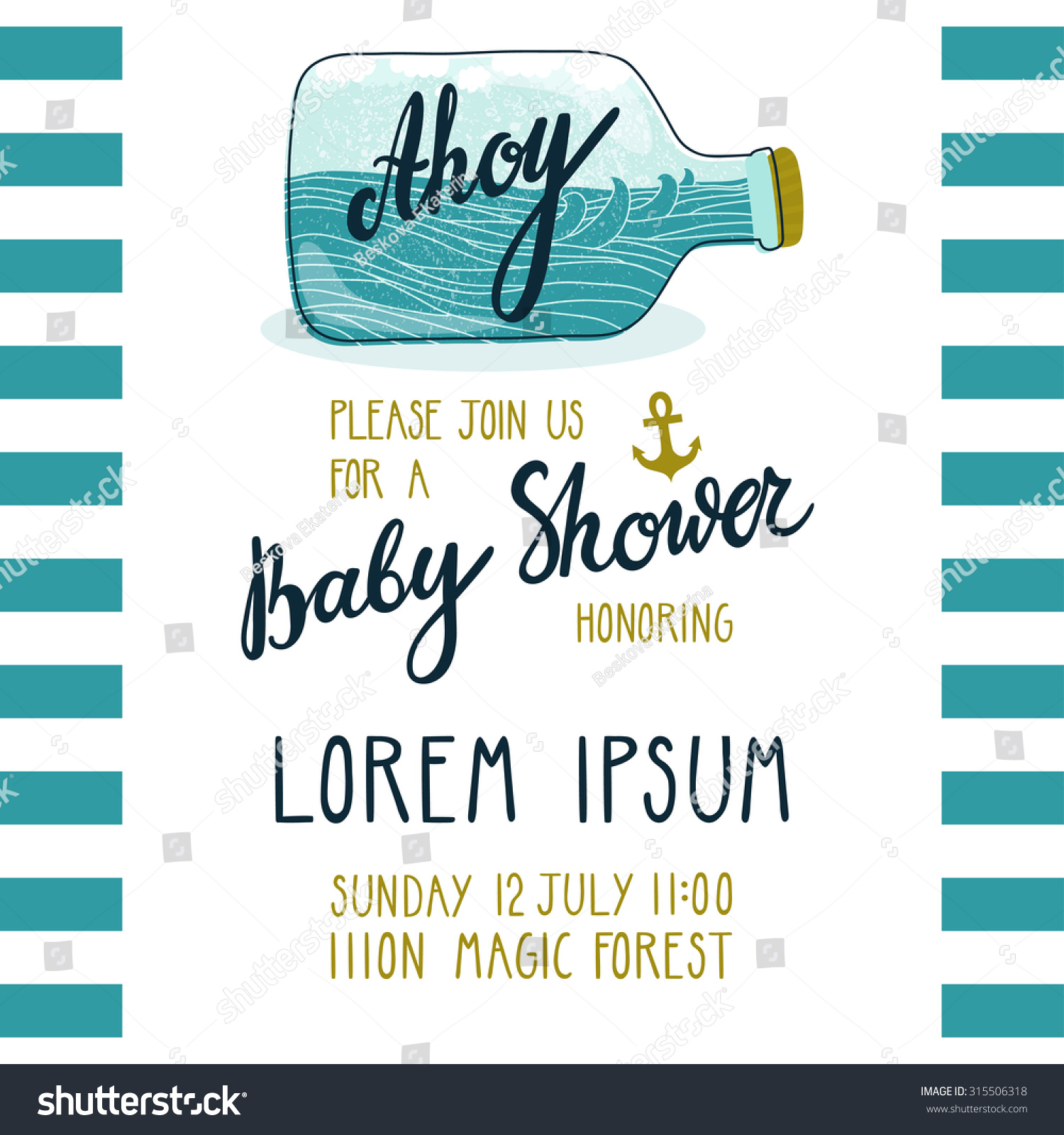 Baby Shower Invitation Card Cute Sea Stock Vector Royalty Free 315506318   Stock Vector Baby Shower Invitation Card Cute Sea Background With Bottle Waves Anchor And Beautiful 315506318 