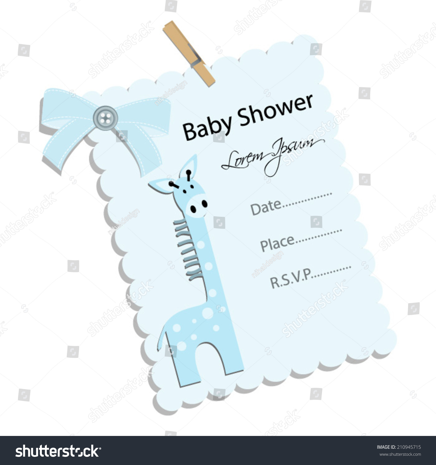 Baby Shower Invitation Boy Blue Note Blue Stock Vector Royalty