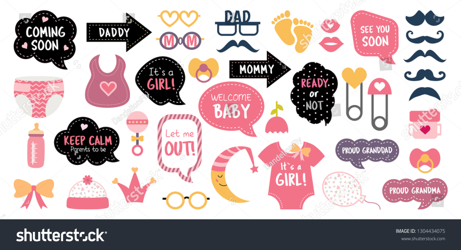 Baby Shower Photo Booth Props Happy Stock Vector Royalty Free