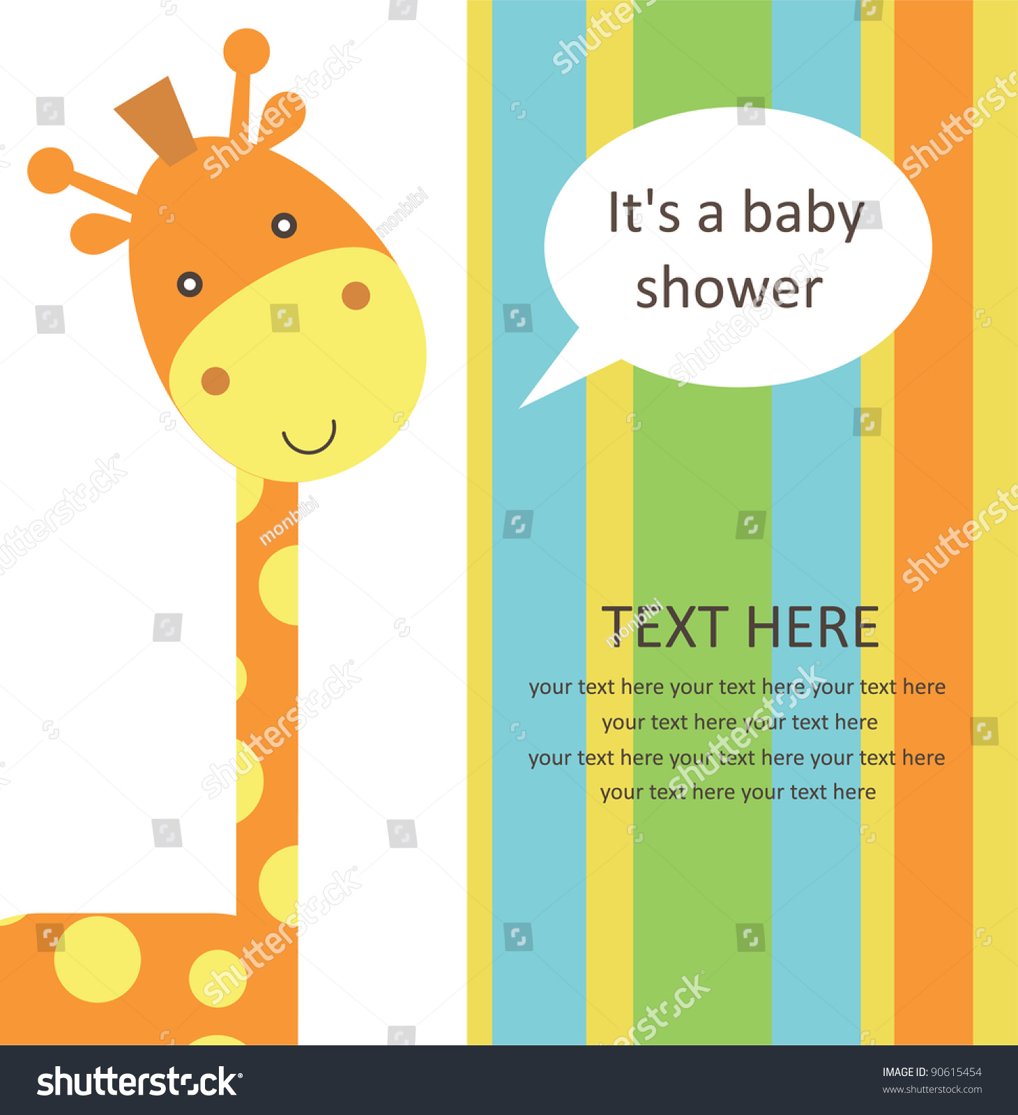 Baby Shower With Cute Giraffe. Vector Illustration - 90615454 ...