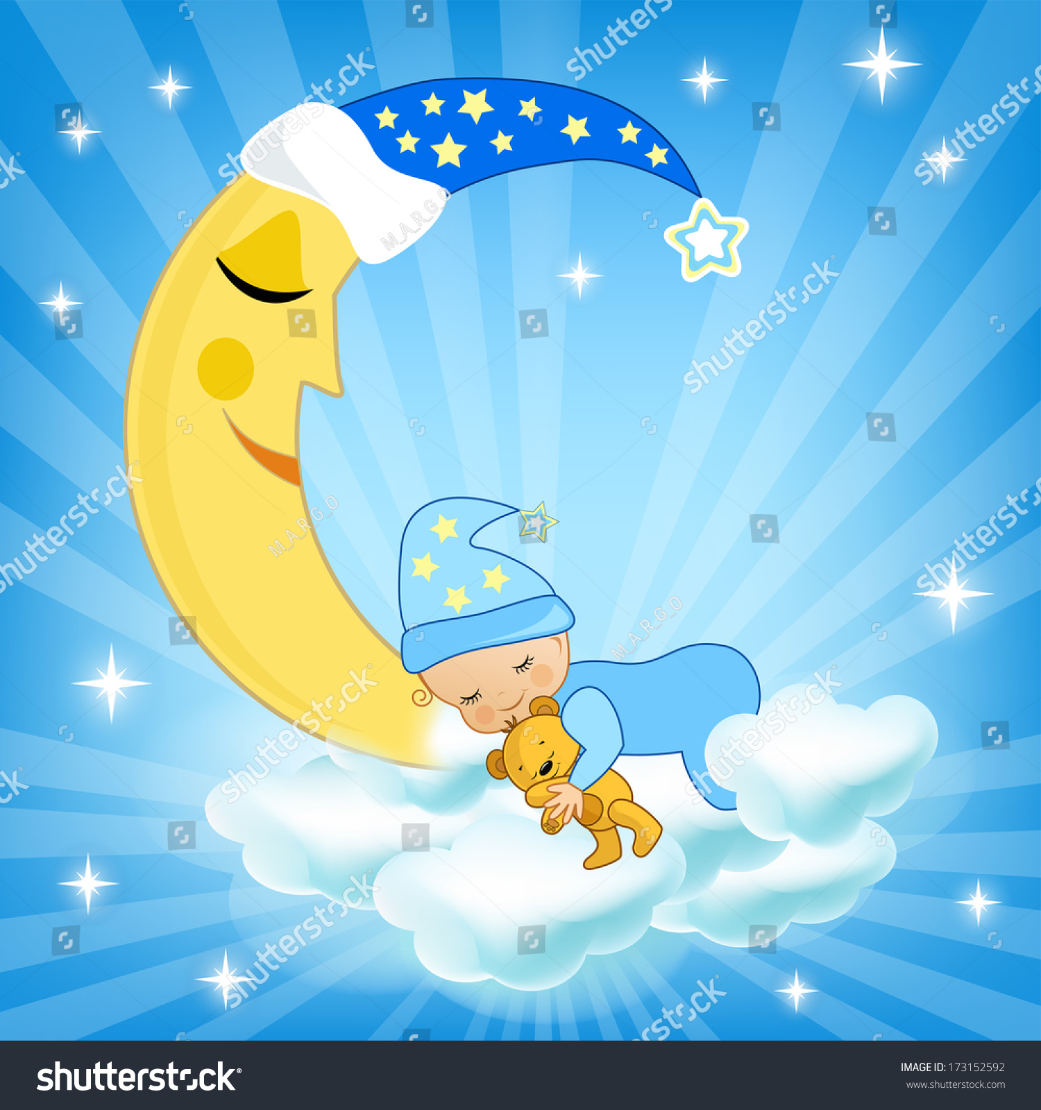 Baby Sleeping On Cloud Vector Illustration Stock Vector (Royalty Free ...