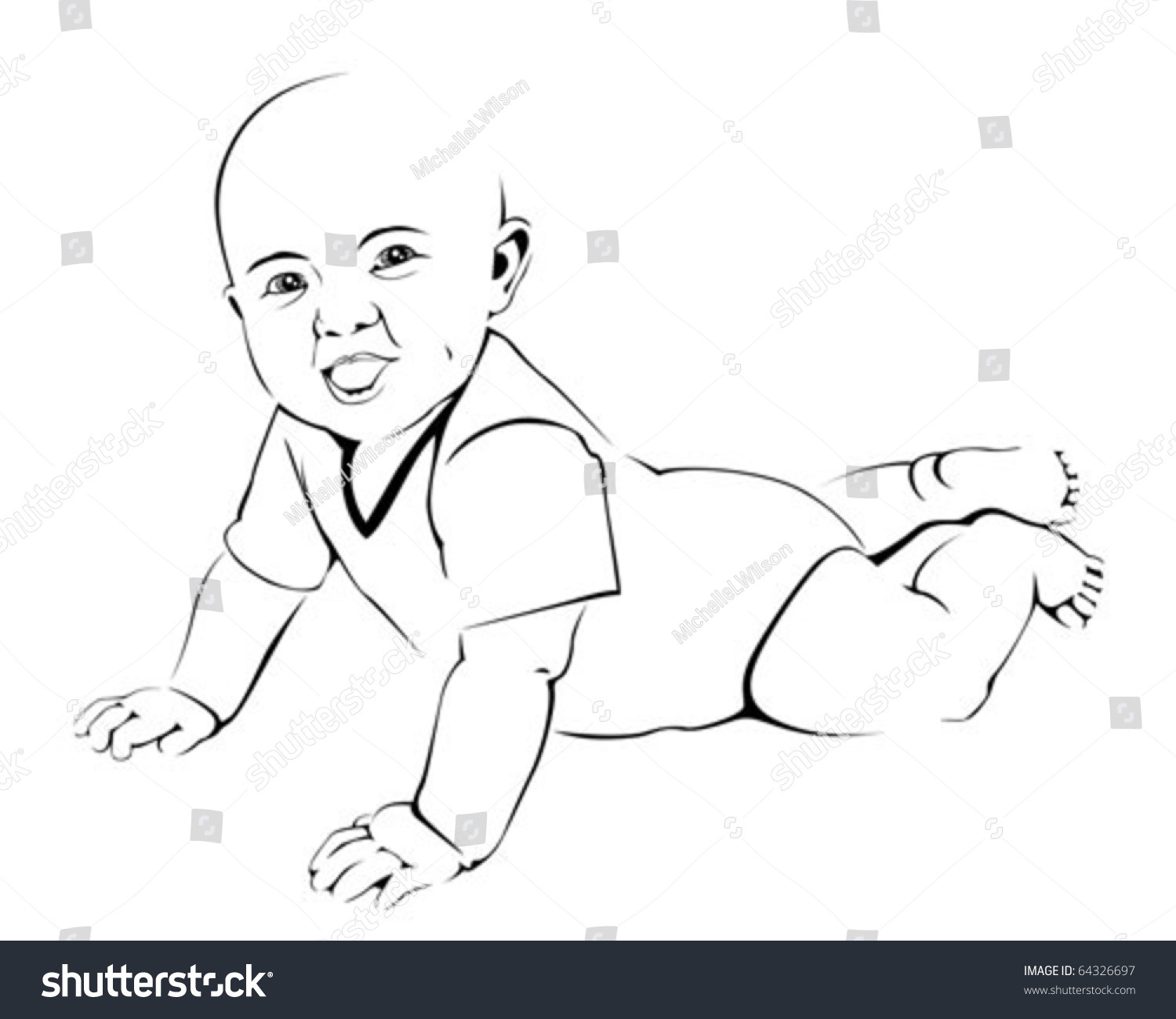 Baby Smiling On Tummy Stock Vector Illustration 64326697 : Shutterstock