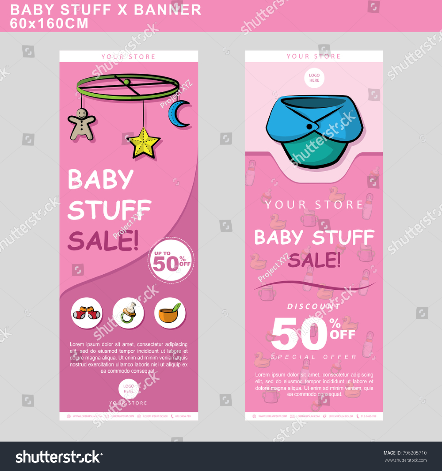 Baby stuff sale banners with accessories decoration for babies Vector template