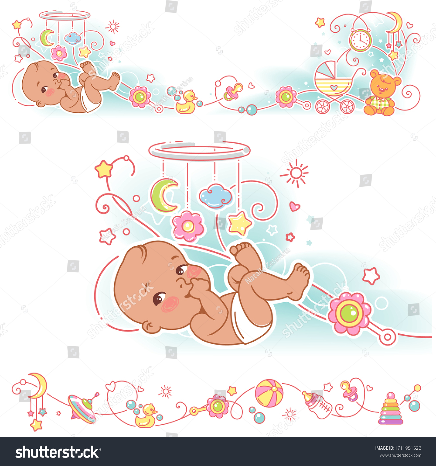 Baby Toys Ornamental Border Designdark Skin 库存矢量图（免版税）1711951522