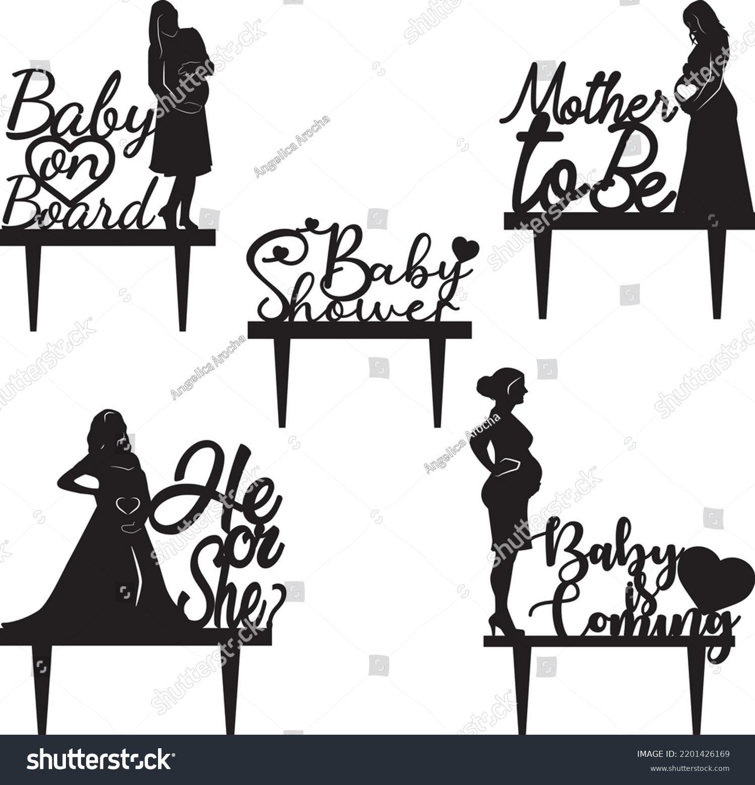 SVG of Babyshower baby topper silhouettes, mother, Family, children, vector. svg