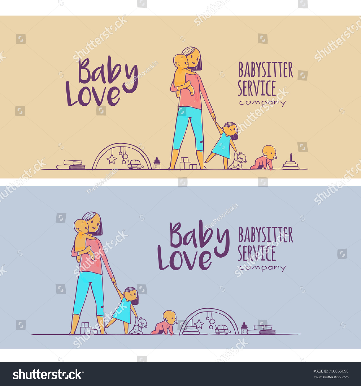 Babysitter Kindermadchen Die Baby Halten Handgezeichnete Doodles Illustration Stock Vektorgrafik Lizenzfrei