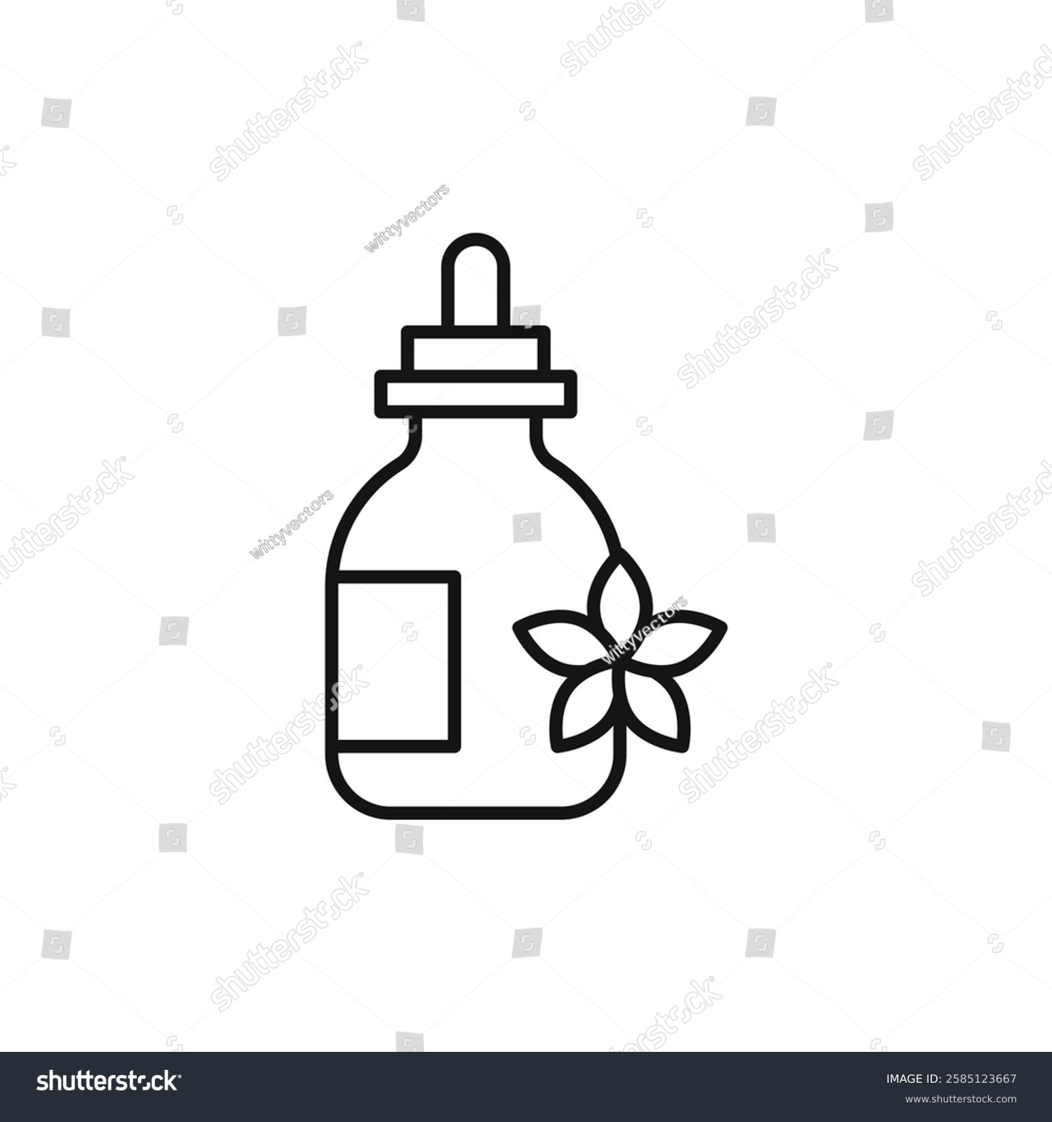 black essential oil bottle with flower clip art preview