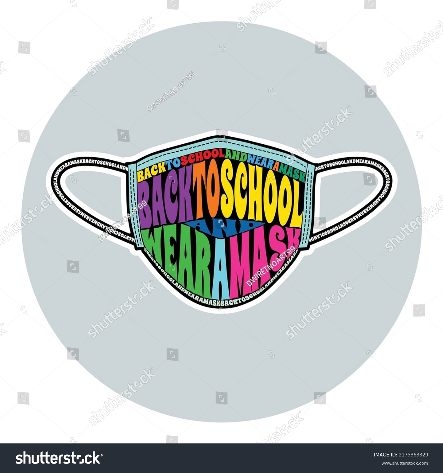 SVG of Back To School and Wear a Mask, Text Warp Art in Form of Face Mask Colorful Vector Svg illustration. svg