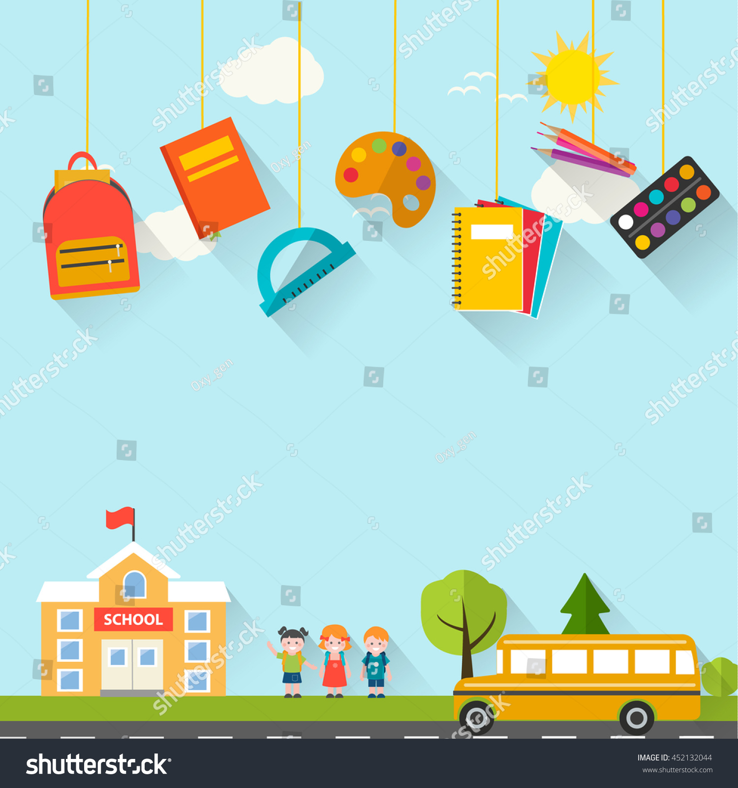 Back School Background Hanging Supplies Set Stock Vector Royalty Free