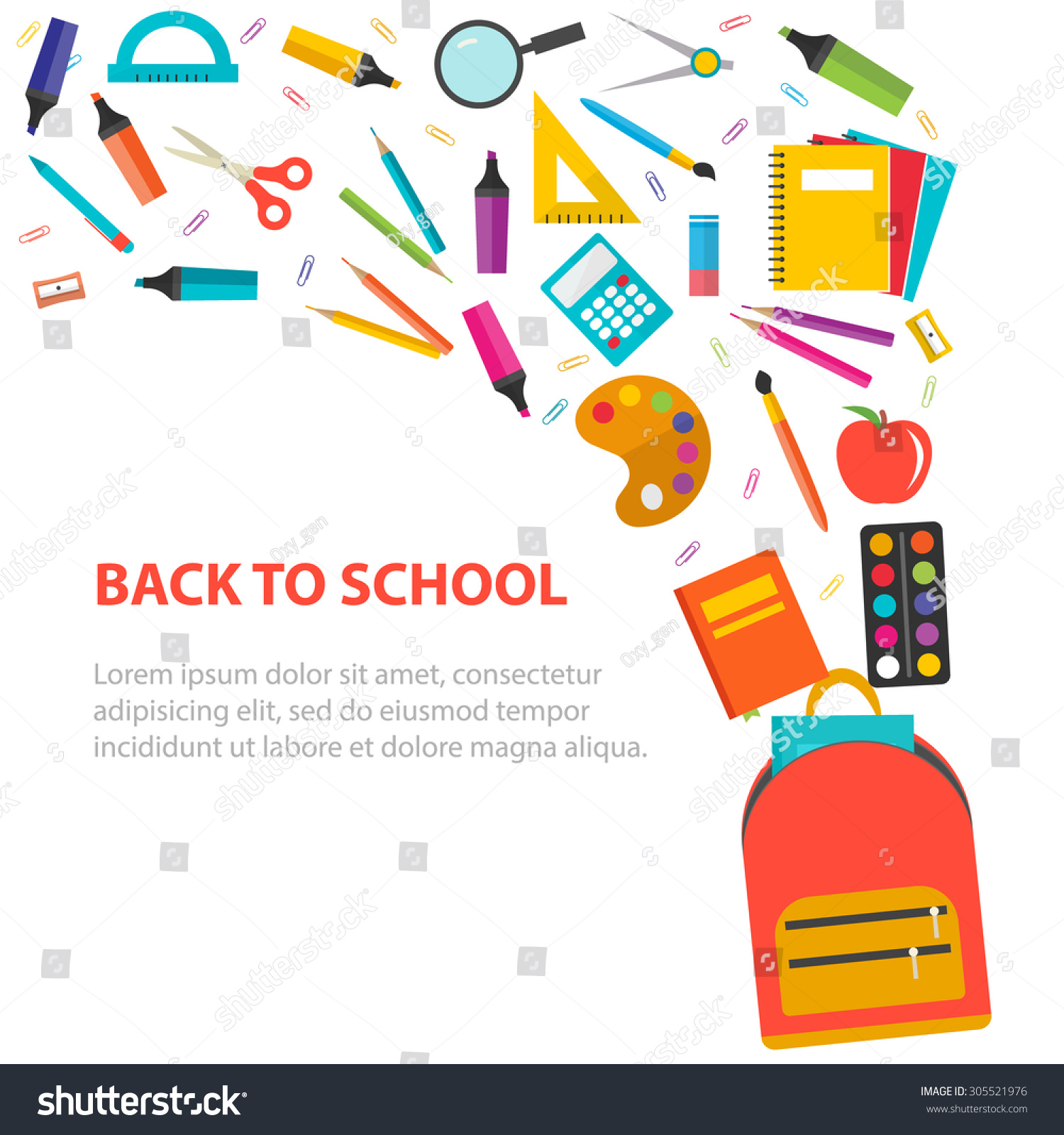 Back School Background School Supplies Set Stock Vector (Royalty Free ...