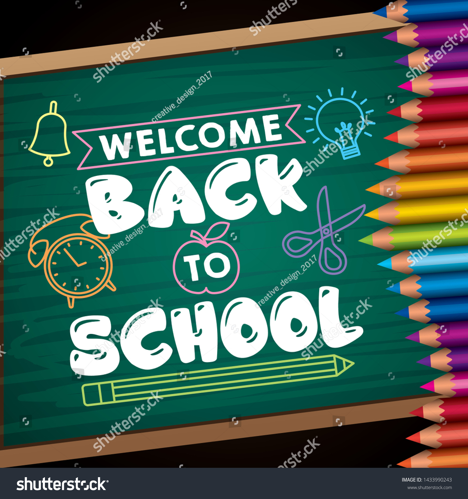 Back School Card Cartoons On Blackboard Stock Vector (Royalty Free ...