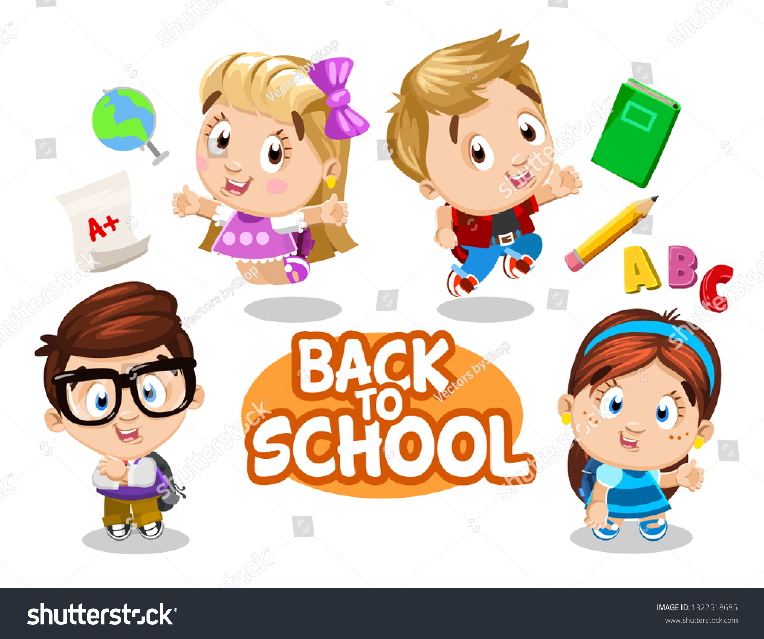 Back School Children Pupils Happy Return Image Vectorielle De Stock Libre De Droits
