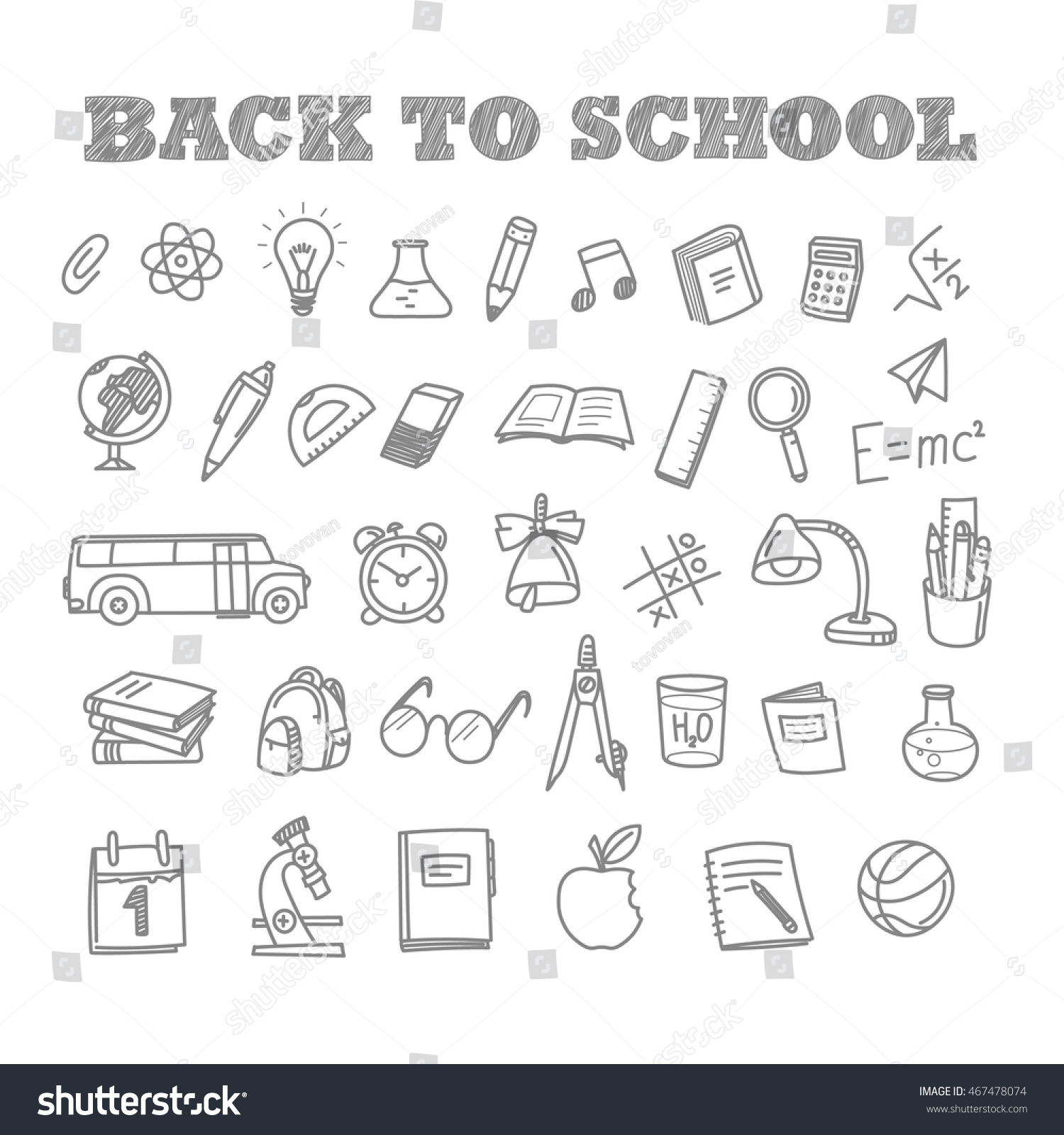 Back School Doodles Education Elements Clipart Stock Vector Royalty
