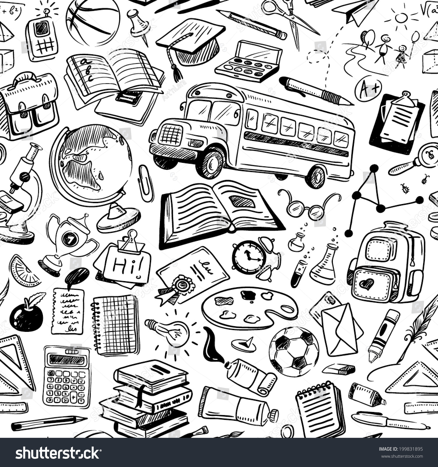 Back School Doodles Seamless Pattern Stock Vector (Royalty Free) 199831895