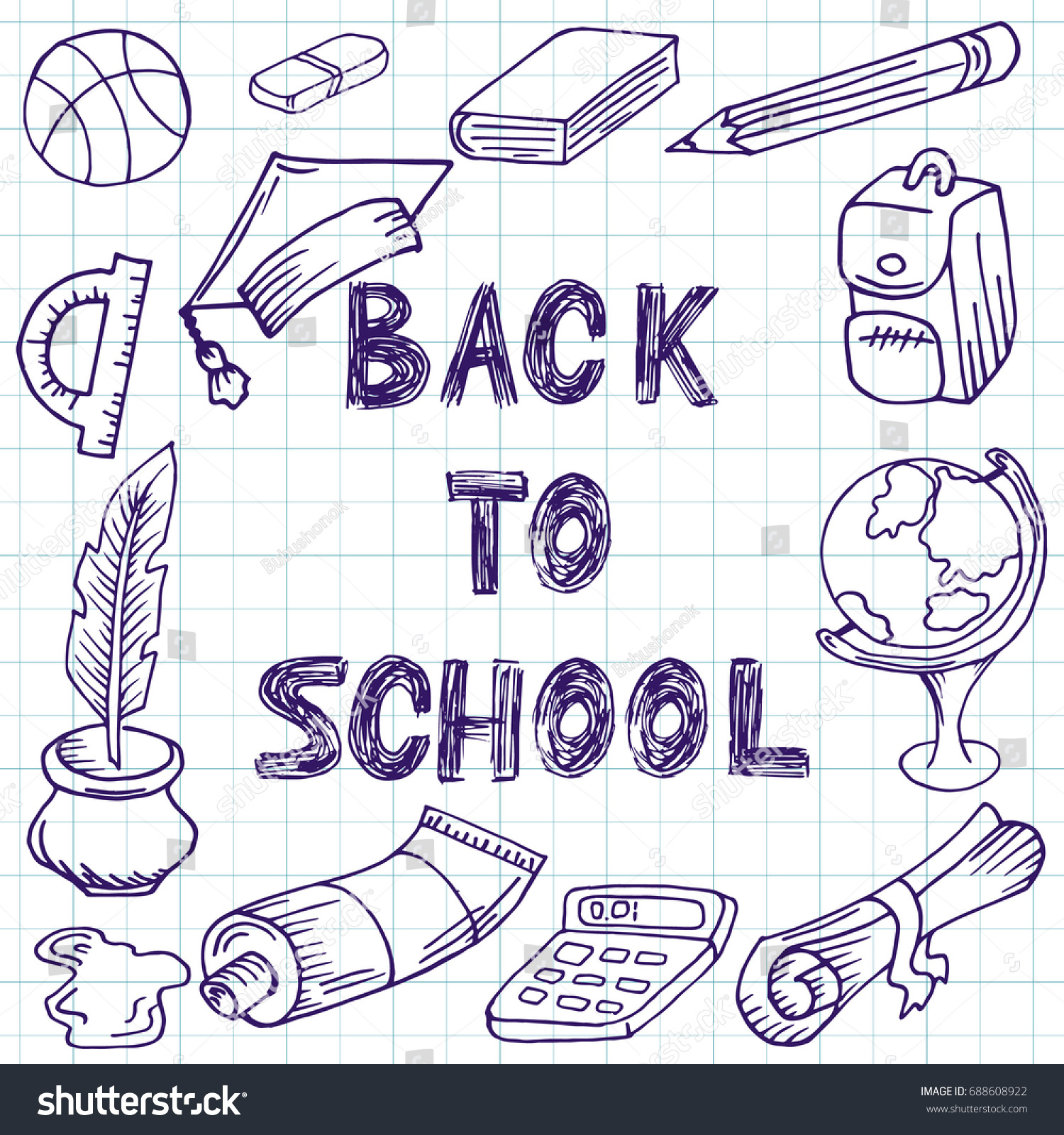 Back School Drawing Pen Doodle Image Stock Vector Royalty Free