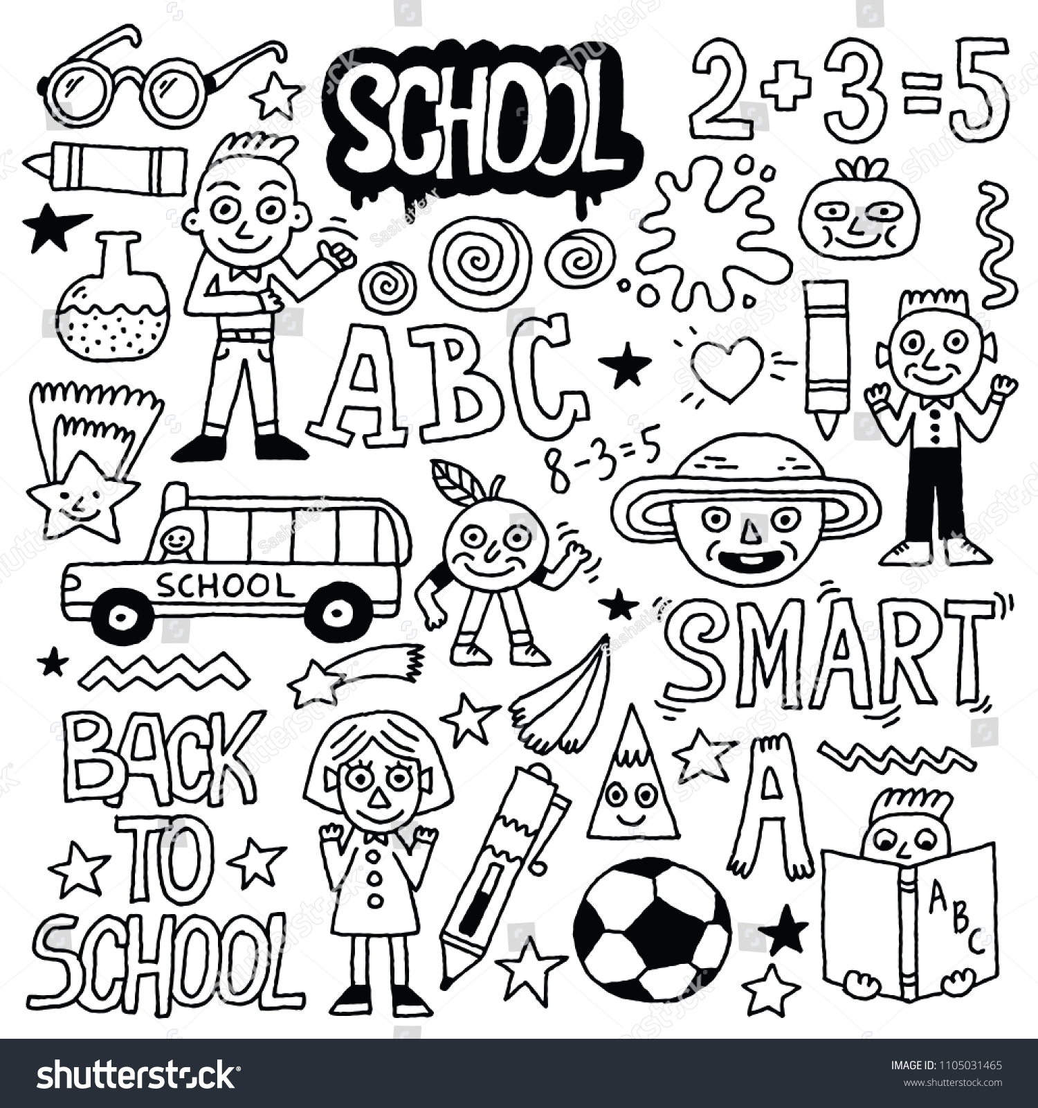 Back School Funny Doodle Set 1 Stock Vector (Royalty Free) 1105031465 ...