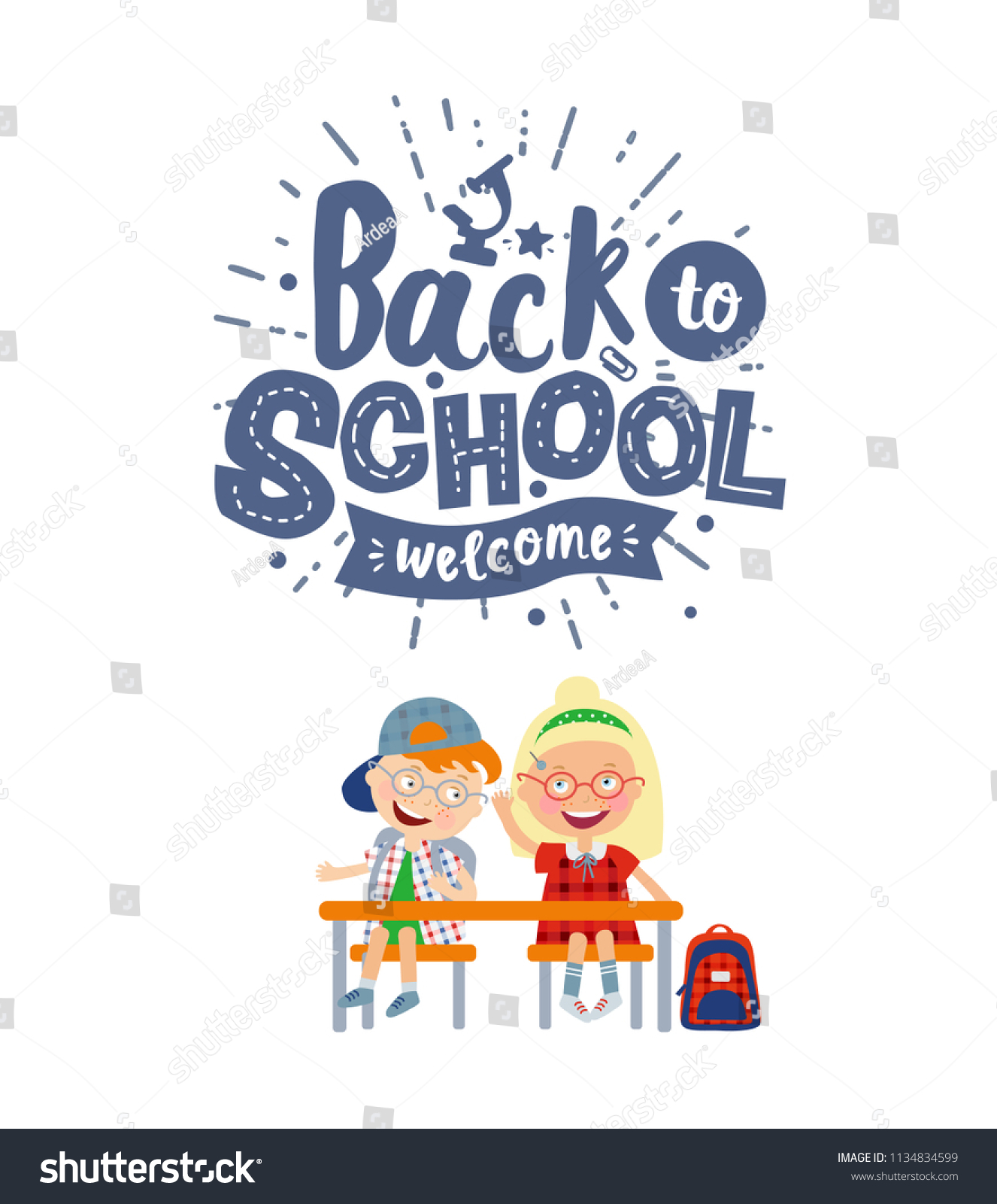 Back School Funny Kids School Desk Stock Vector Royalty Free