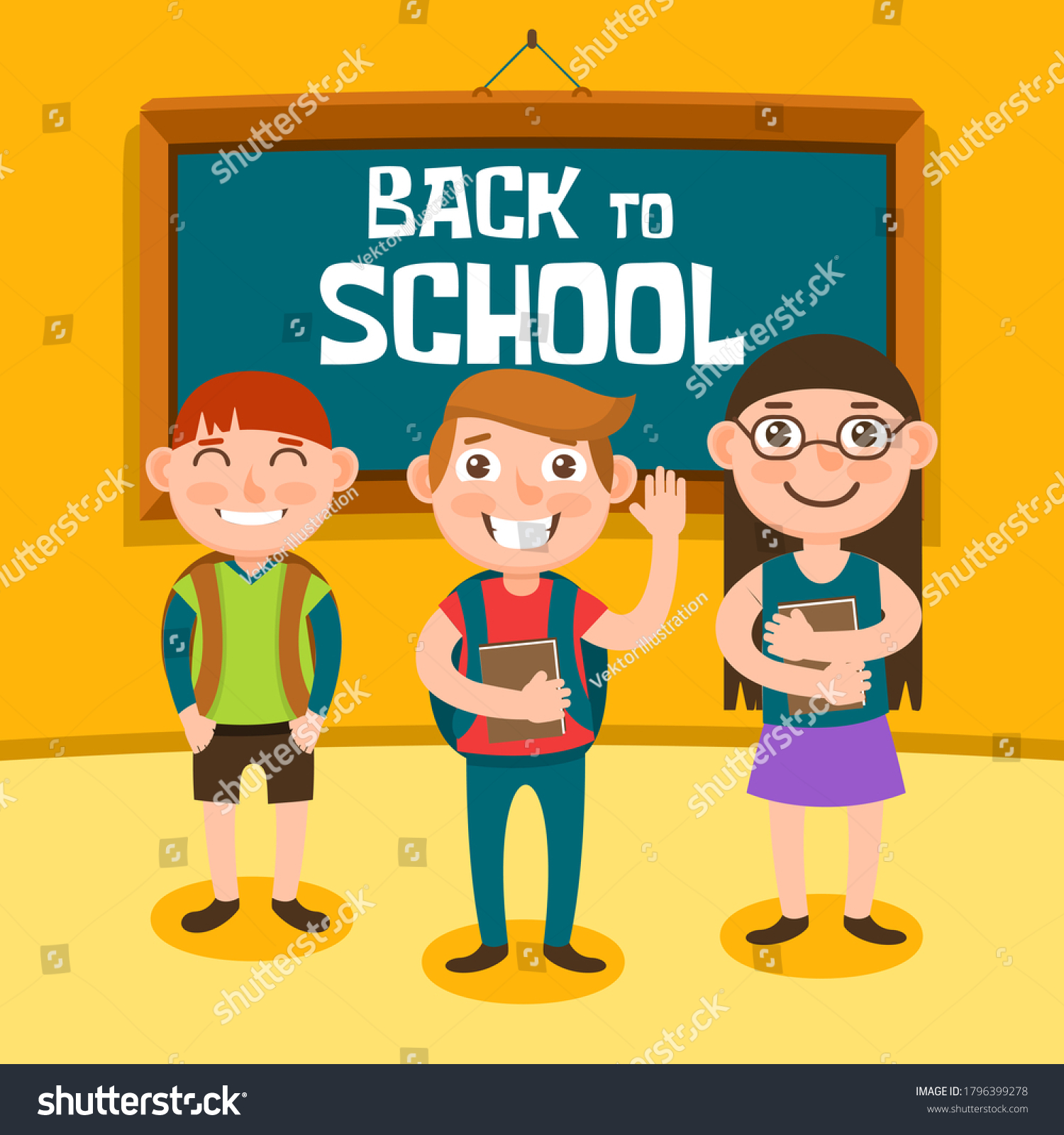 Back School Go School Young Happy Stock Vector (Royalty Free ...