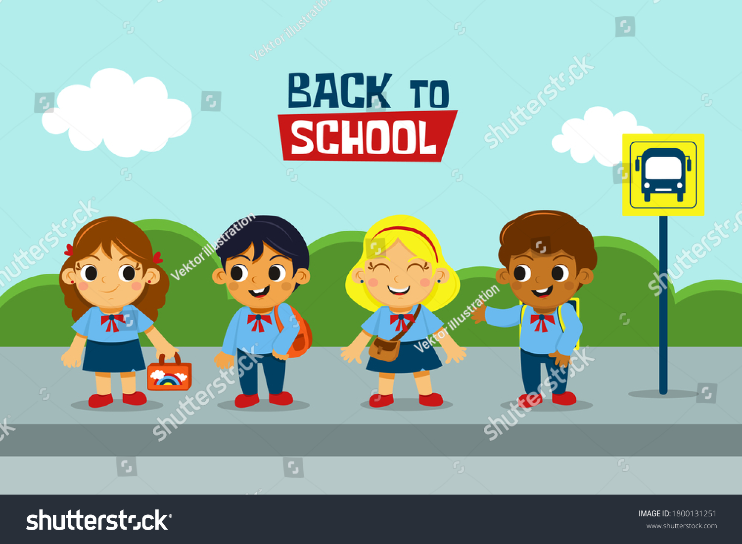 Back School Go School Young Happy Stock Vector Royalty Free