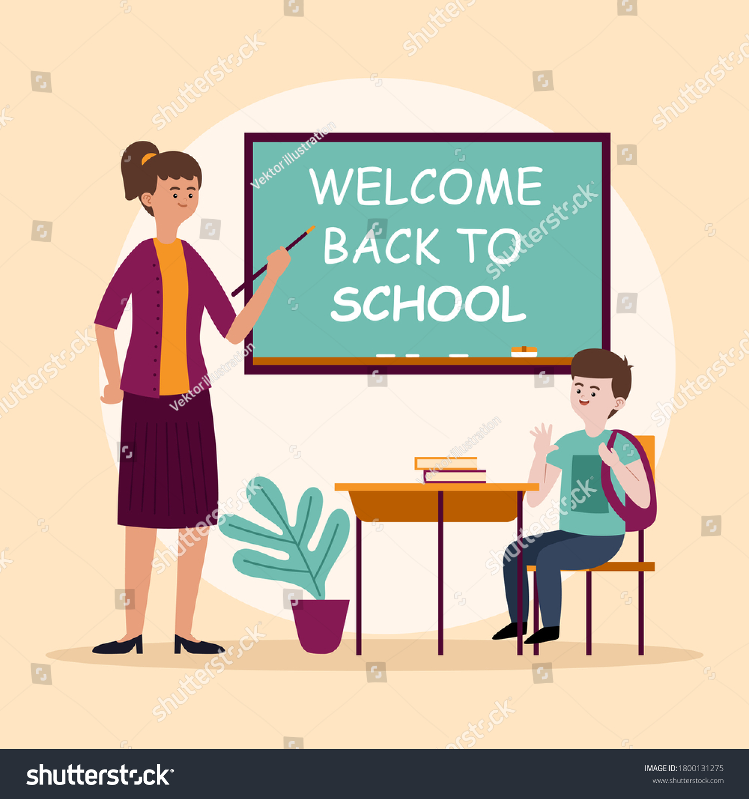 Back School Go School Young Happy Stock Vector Royalty Free