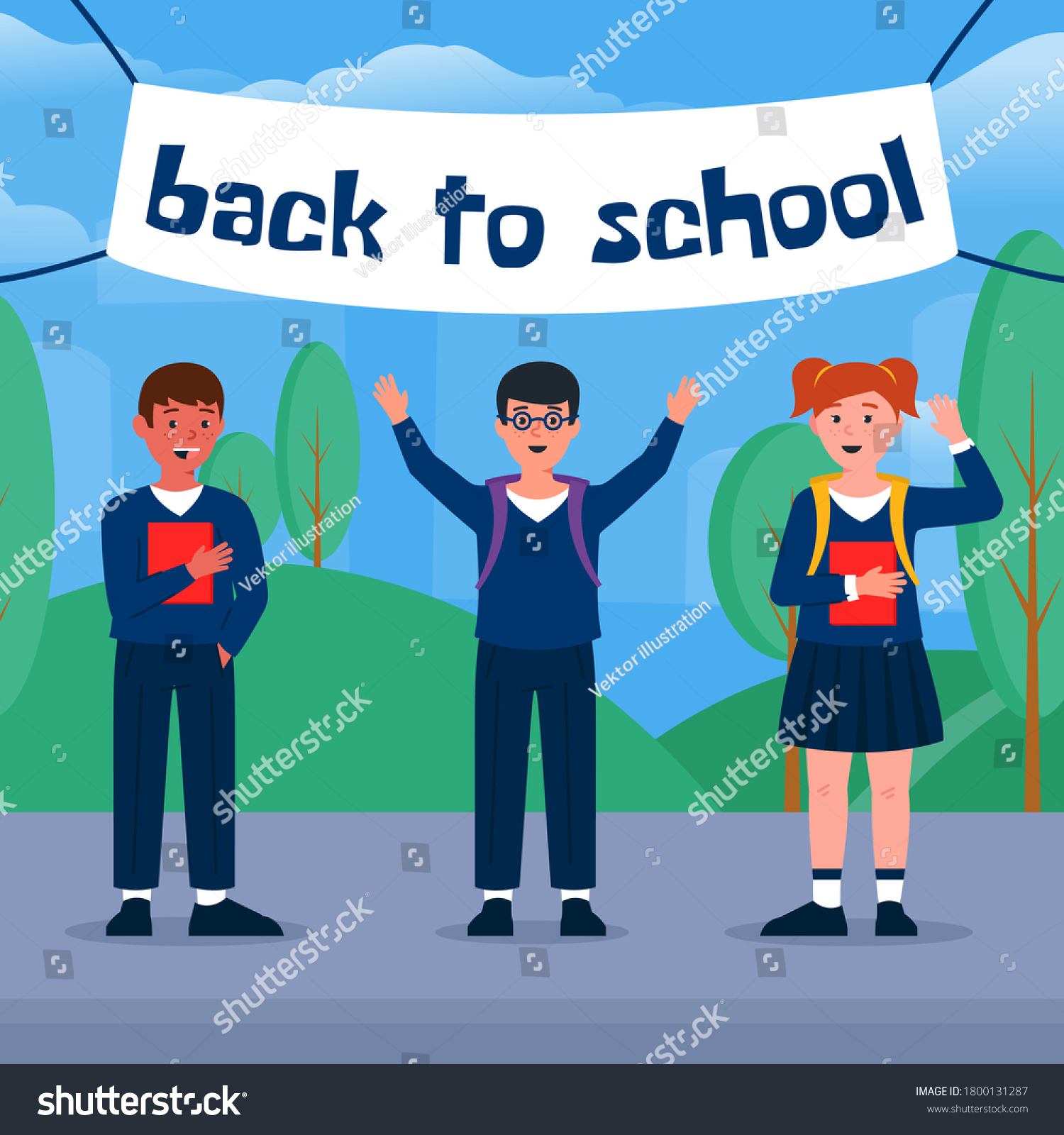 Back School Go School Young Happy Stock Vector Royalty Free