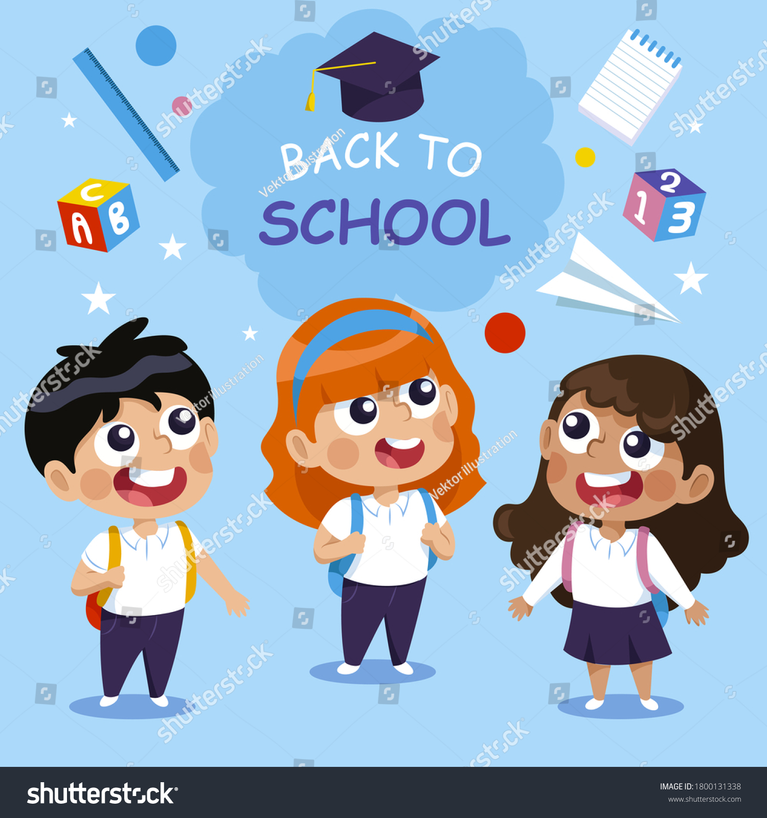 Back School Go School Young Happy Stock Vector Royalty Free