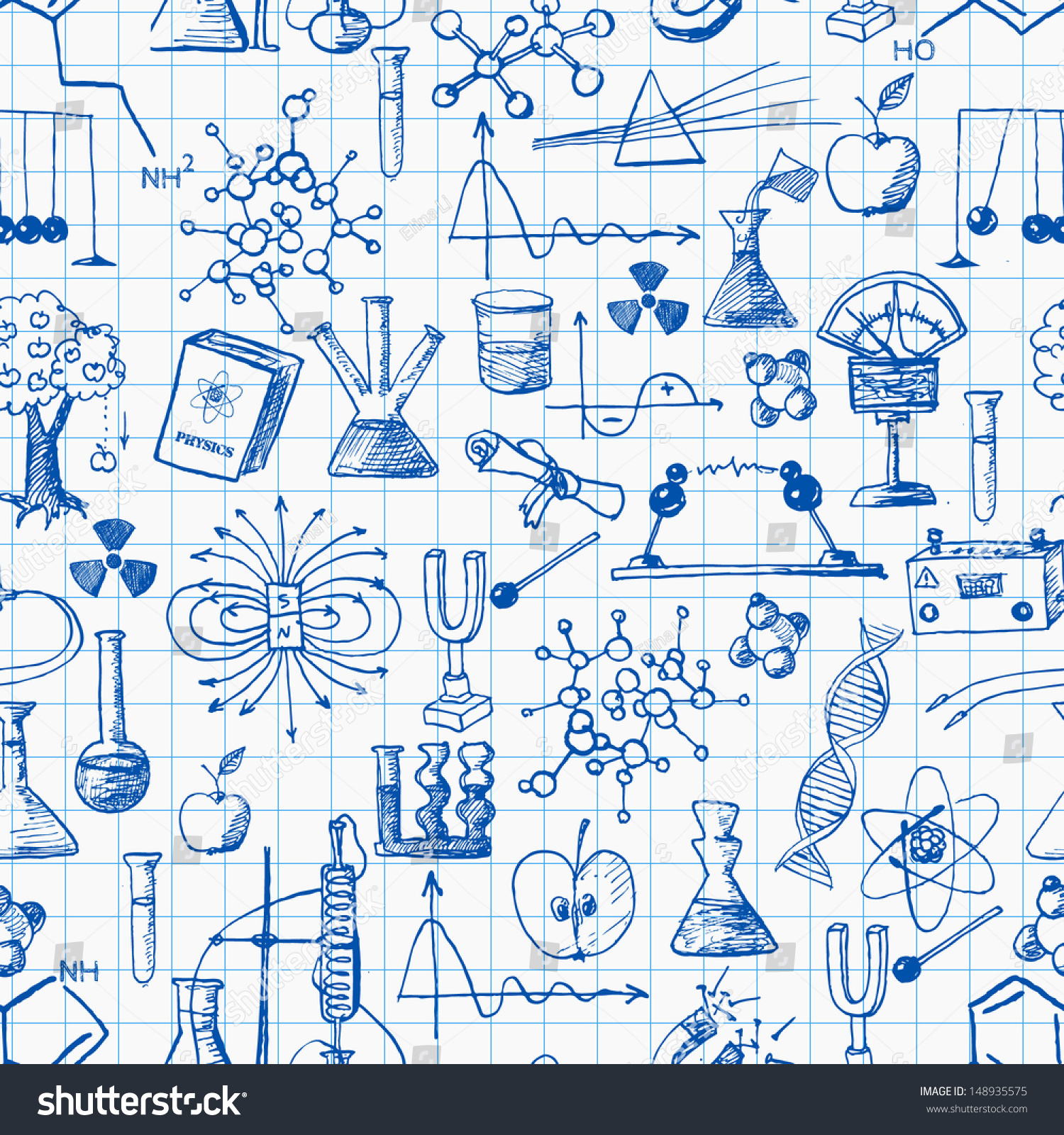 Back To School Pen Sketch Seamless Background. Physics And Chemistry ...