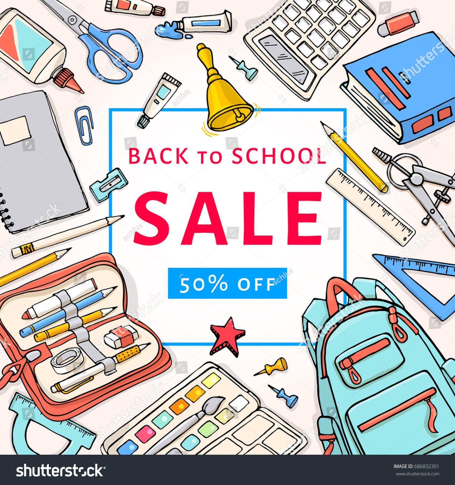 Back School Sale Flyer Template Design เวกเตอร์สต็อก (ปลอดค่าลิขสิทธิ์