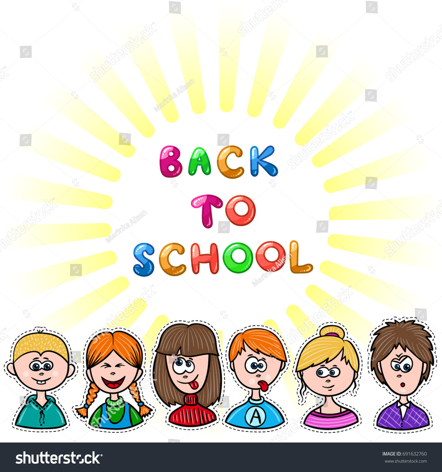 Back School September Set Lettering Kids Stock Vector (Royalty Free