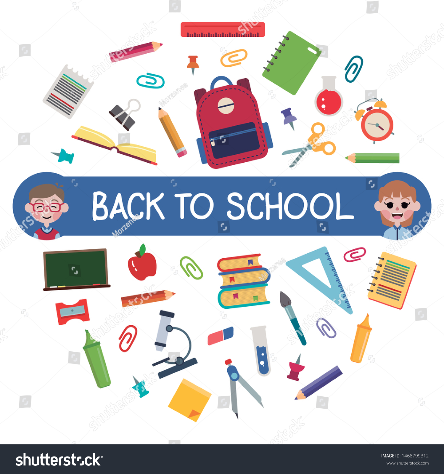 Back School Stuff Blue Banner Kids Stock Vector (Royalty Free) 1468799312