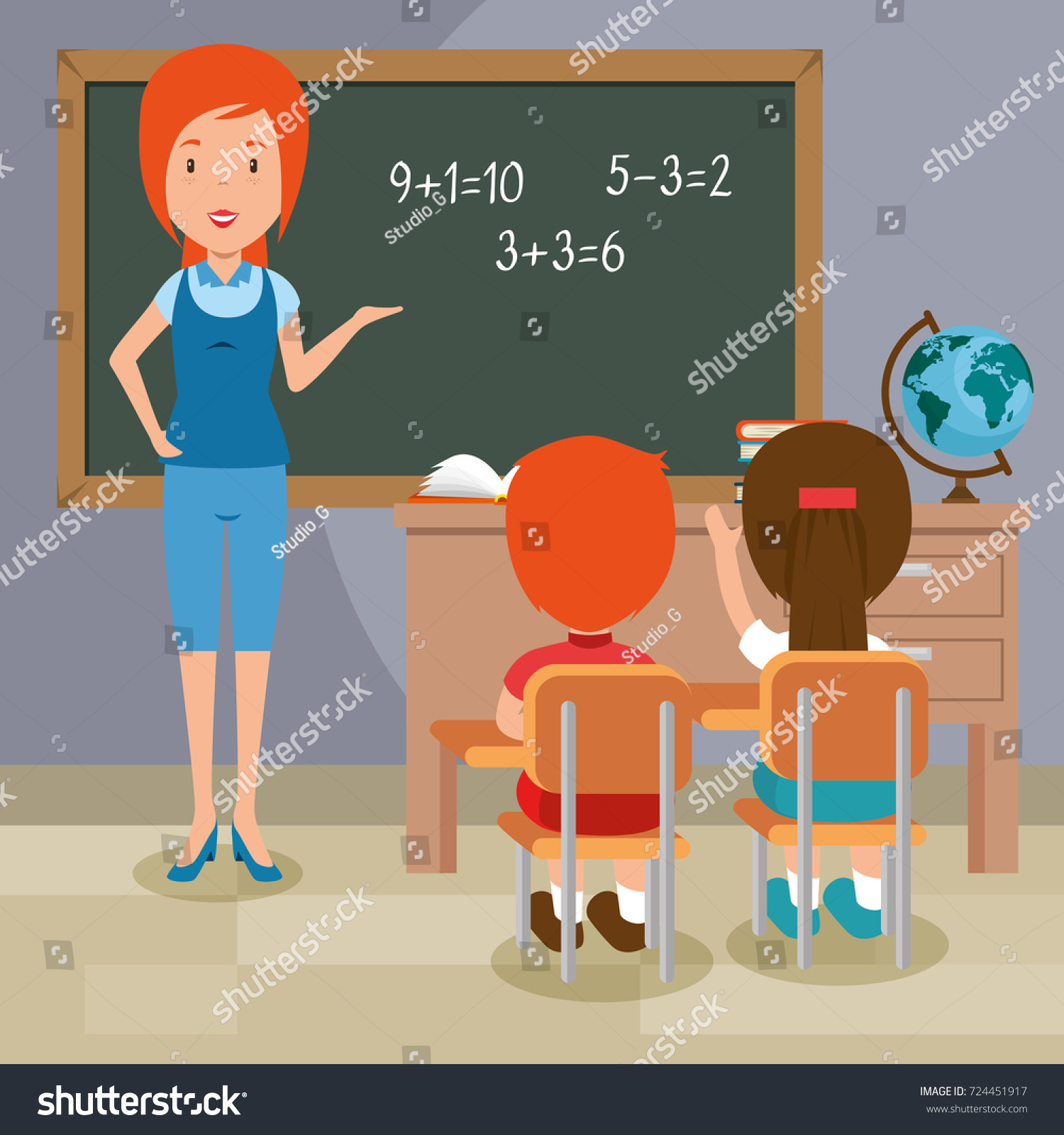 Back School Teacher Teaching Her Students Stock Vector (Royalty Free ...