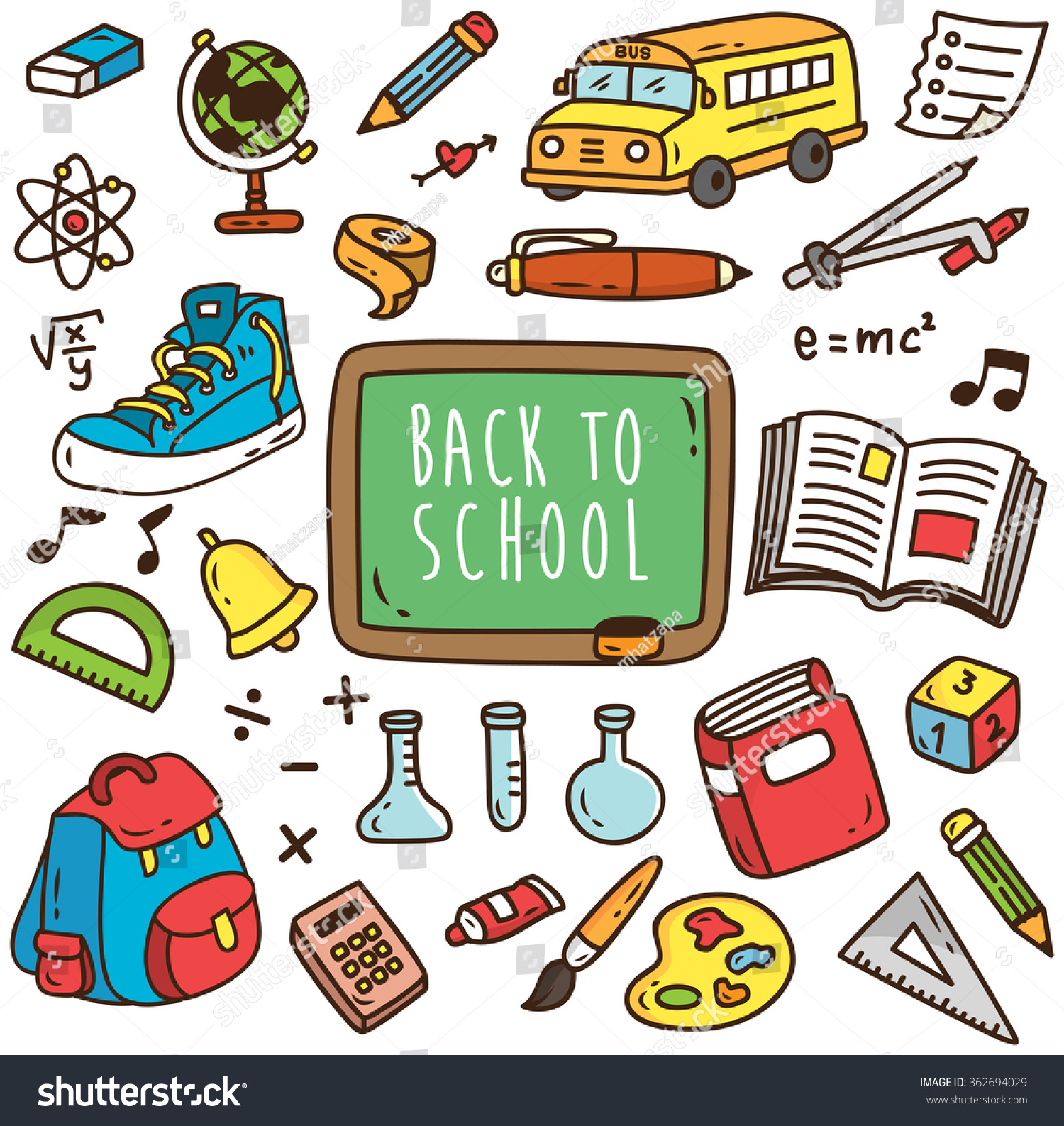 Back To School Themed Cartoon Icon. Set Of School Supplies Cartoon Icon ...