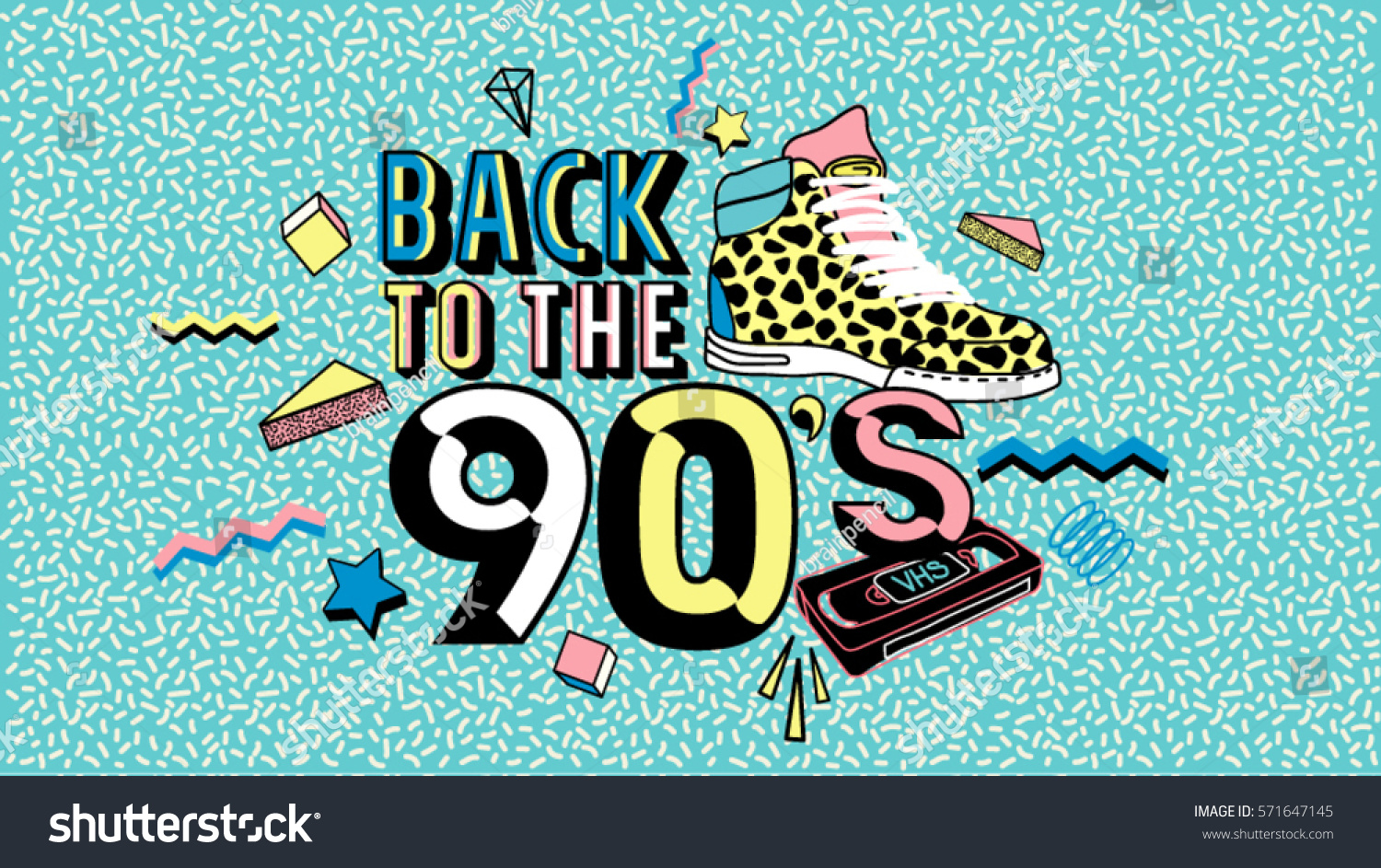 Back 90s Memphis Style Poster Invitation Stock Vector 