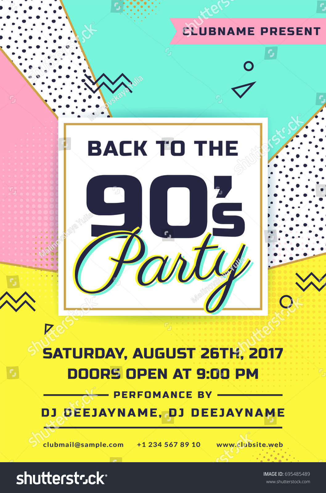 back 90 s party invitation colorful flyer stock vector royalty free party invite flyer