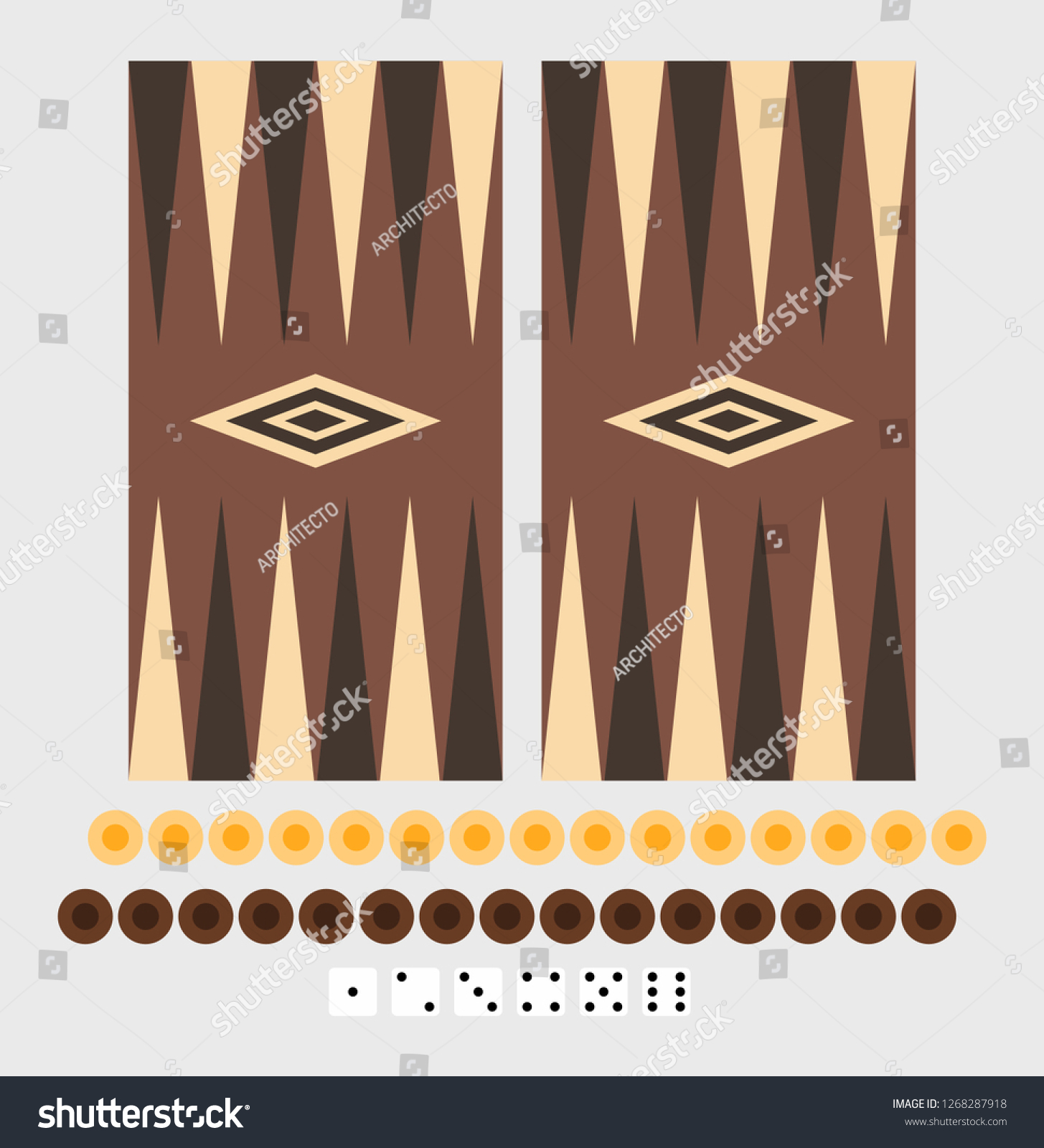 SVG of backgammon game board set, two sets of 15 checkers and dice numbers set. Vector for your design or logo svg