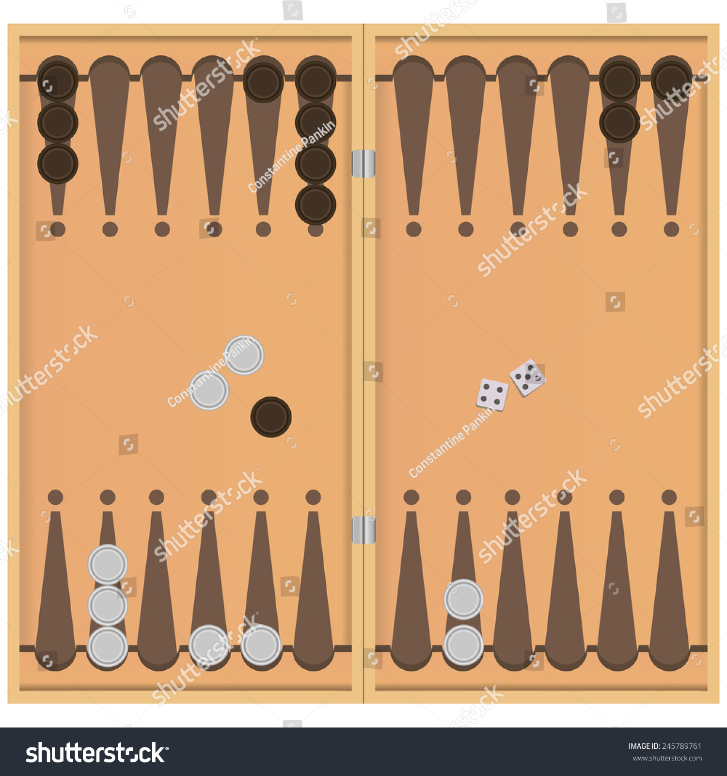 SVG of Backgammon on the wooden box, two dice and chips for the game. Vector illustration. svg