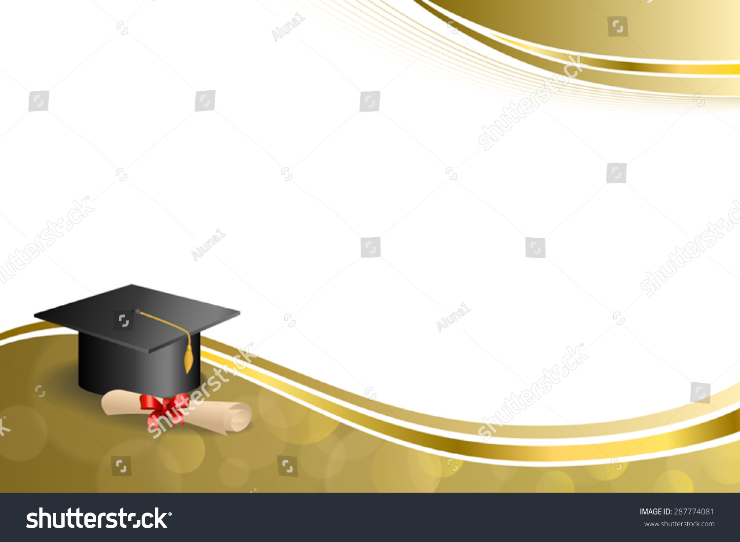 Background Abstract Beige Education Graduation Cap Diploma Red Bow Gold ...