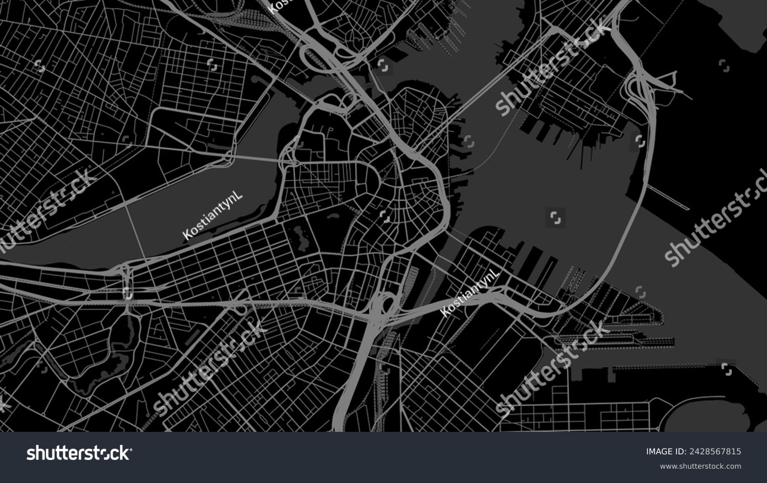 SVG of Background Boston map, United States, black city poster. Vector map with roads and water. Widescreen proportion, digital flat design roadmap. svg
