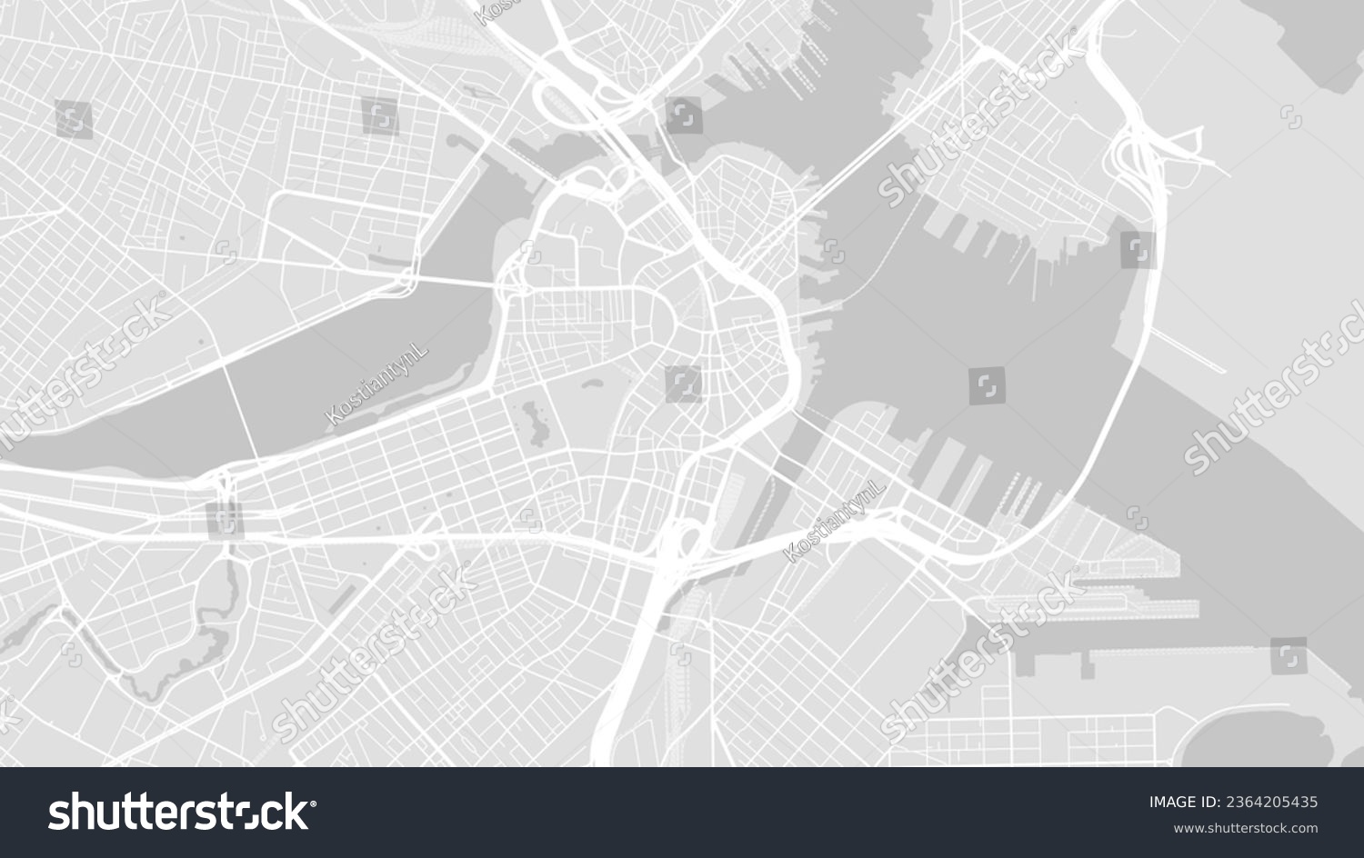 SVG of Background Boston map, United States, white and light grey city poster. Vector map with roads and water. Widescreen proportion, digital flat design roadmap. svg