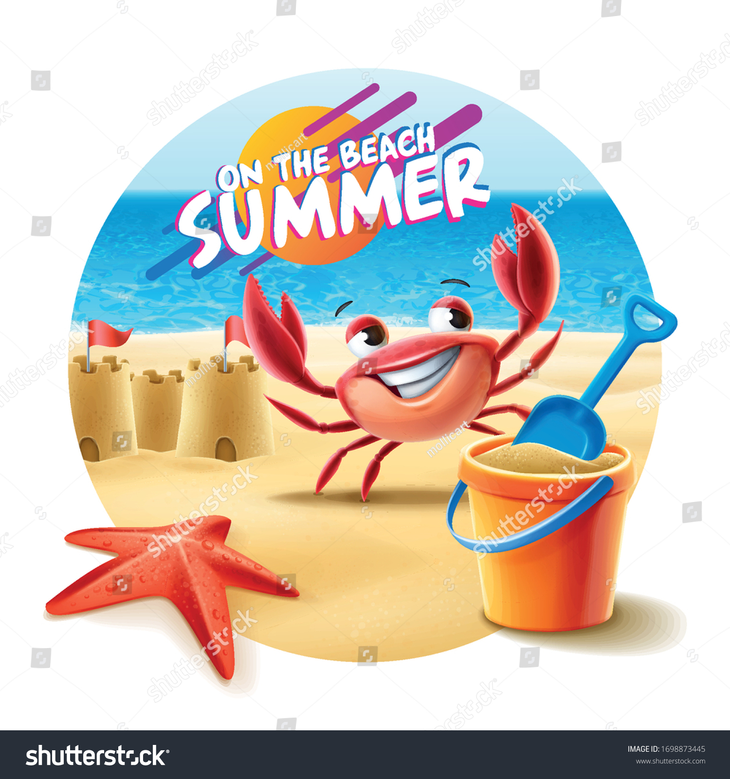 SVG of background of a beach with crab and bucket svg